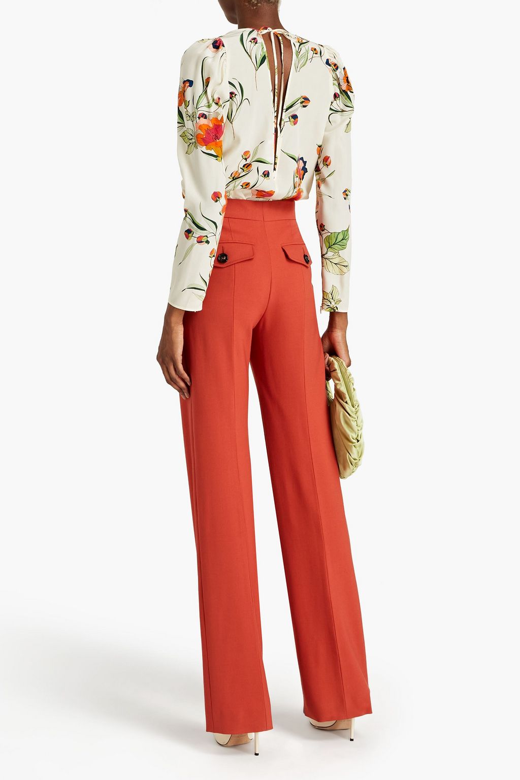REDVALENTINO Cutout floral-print silk crepe de chine blouse