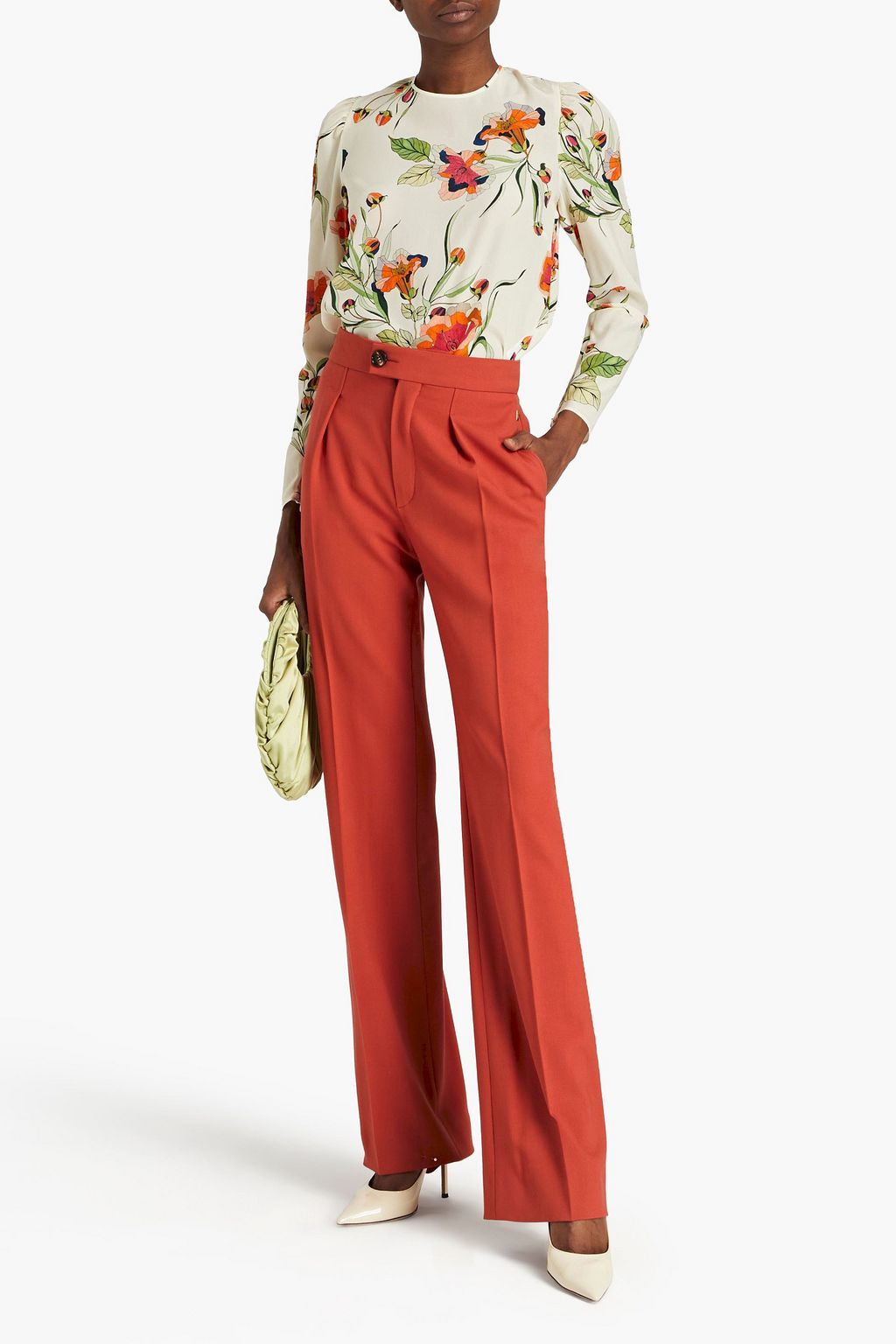 REDVALENTINO Cutout floral-print silk crepe de chine blouse