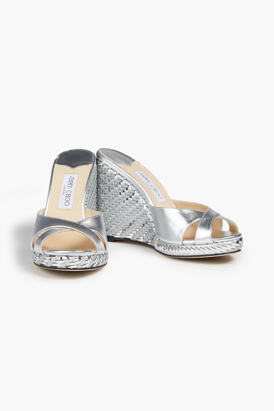 Jimmy Choo Almer 105 Metallic Leather Wedge Sandals