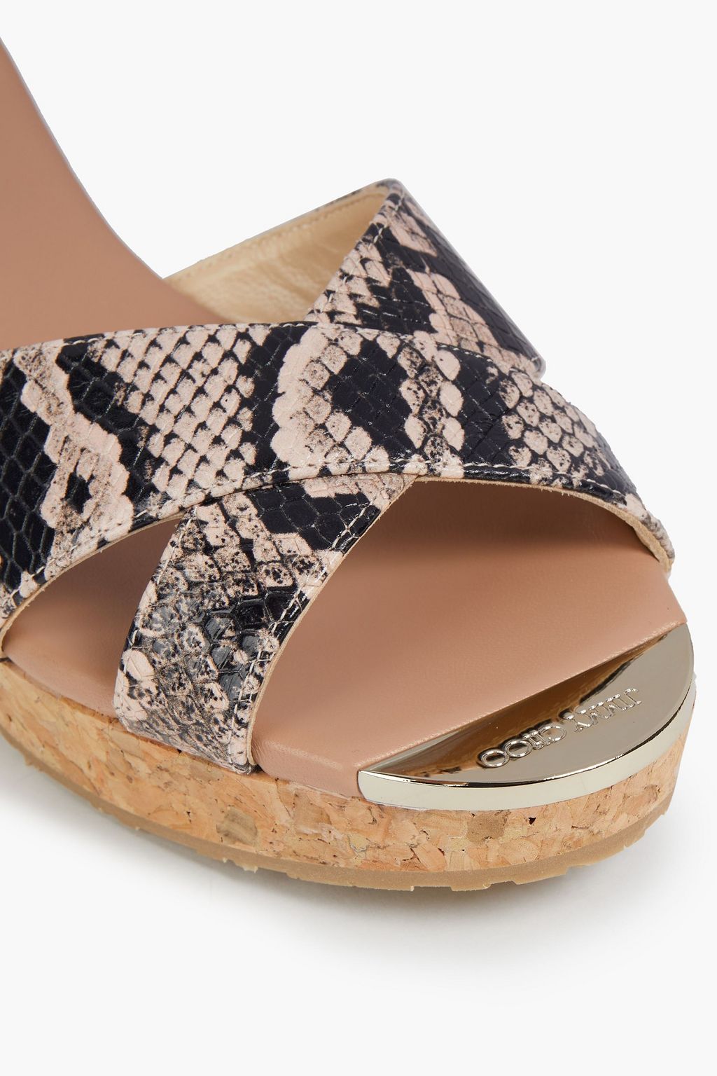 JIMMY CHOO Panna snake-effect leather platform mules