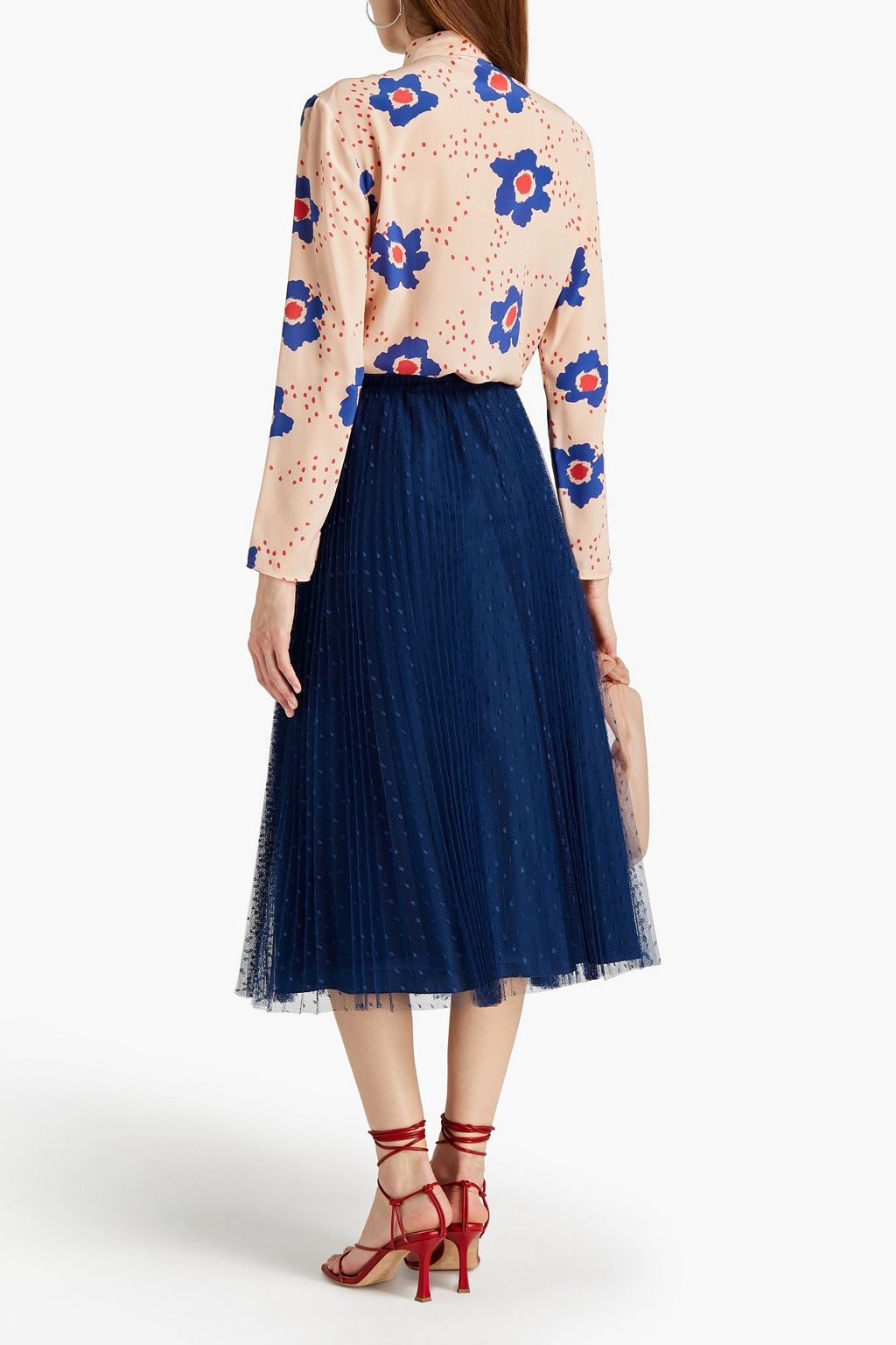 REDVALENTINO Pleated point d'esprit midi skirt