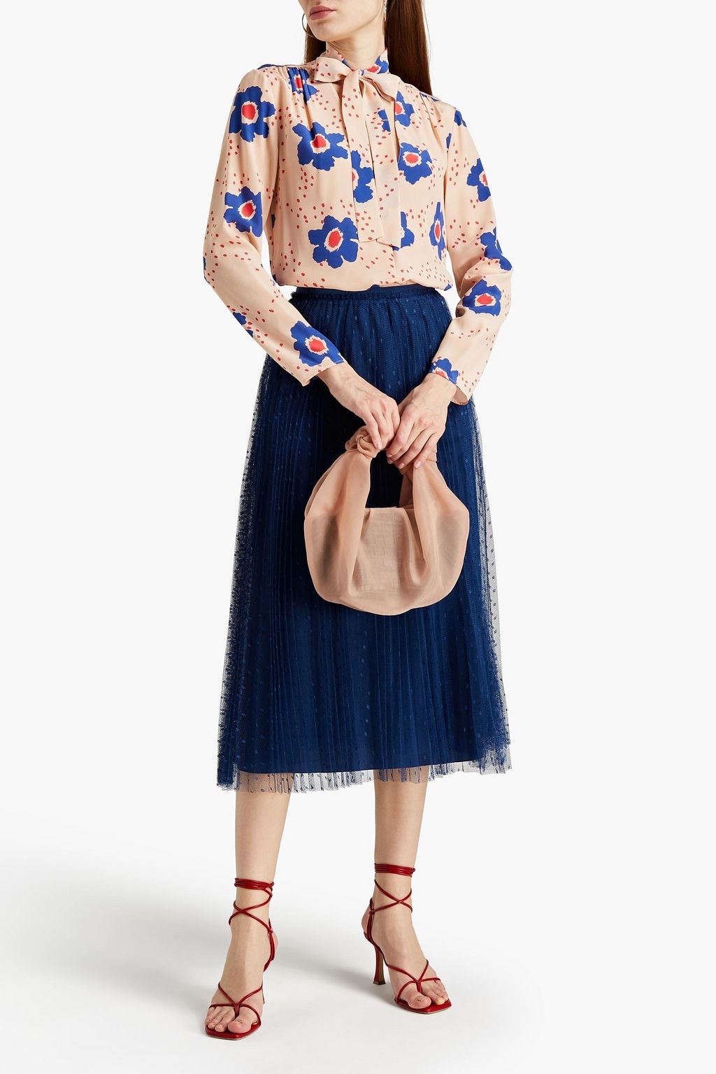 REDVALENTINO Pleated point d'esprit midi skirt