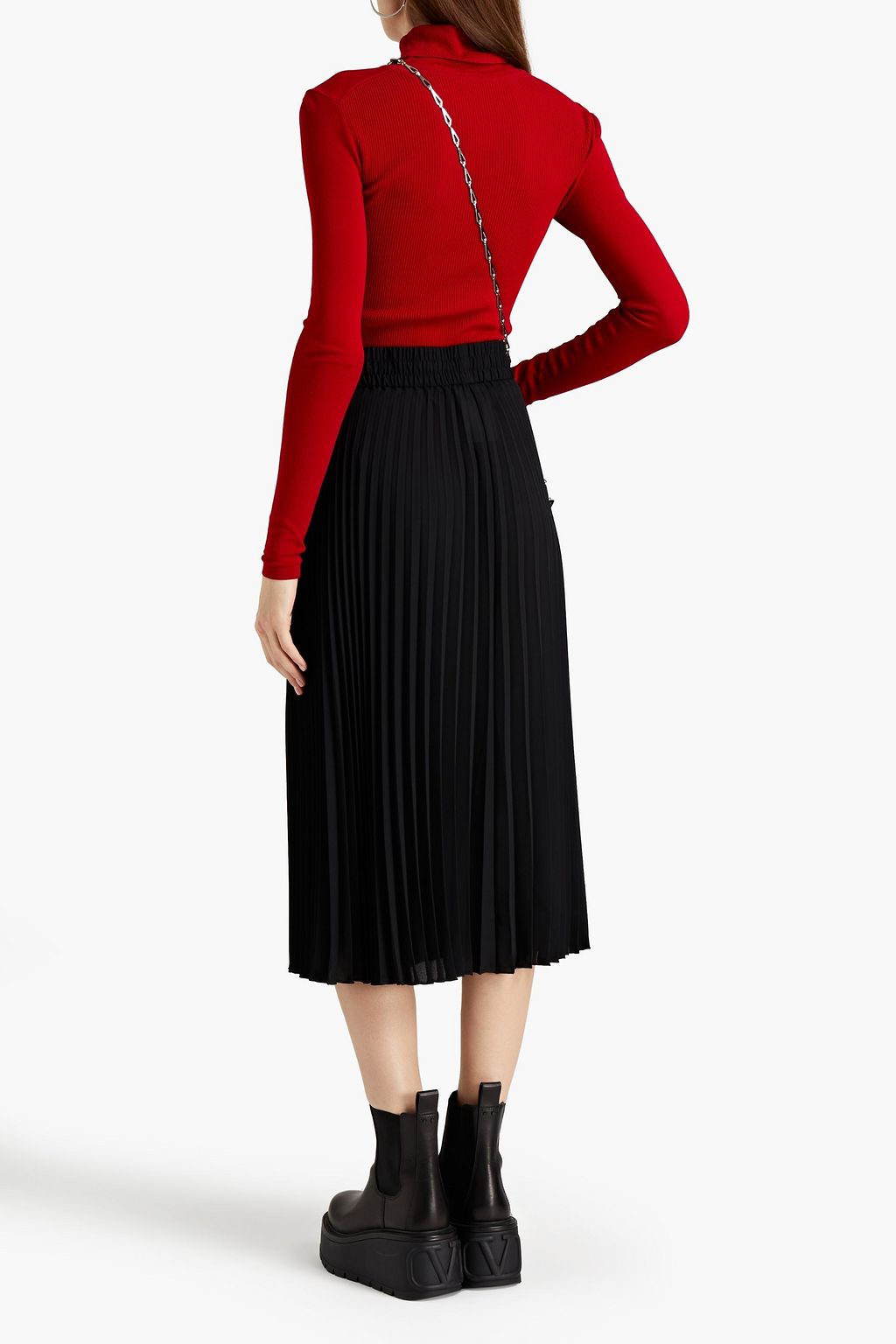 REDVALENTINO Pleated crepe midi skirt