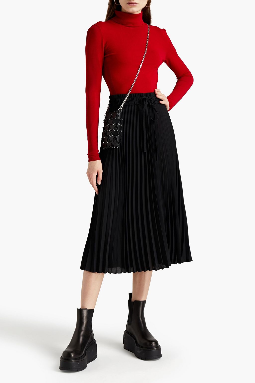 REDVALENTINO Pleated crepe midi skirt