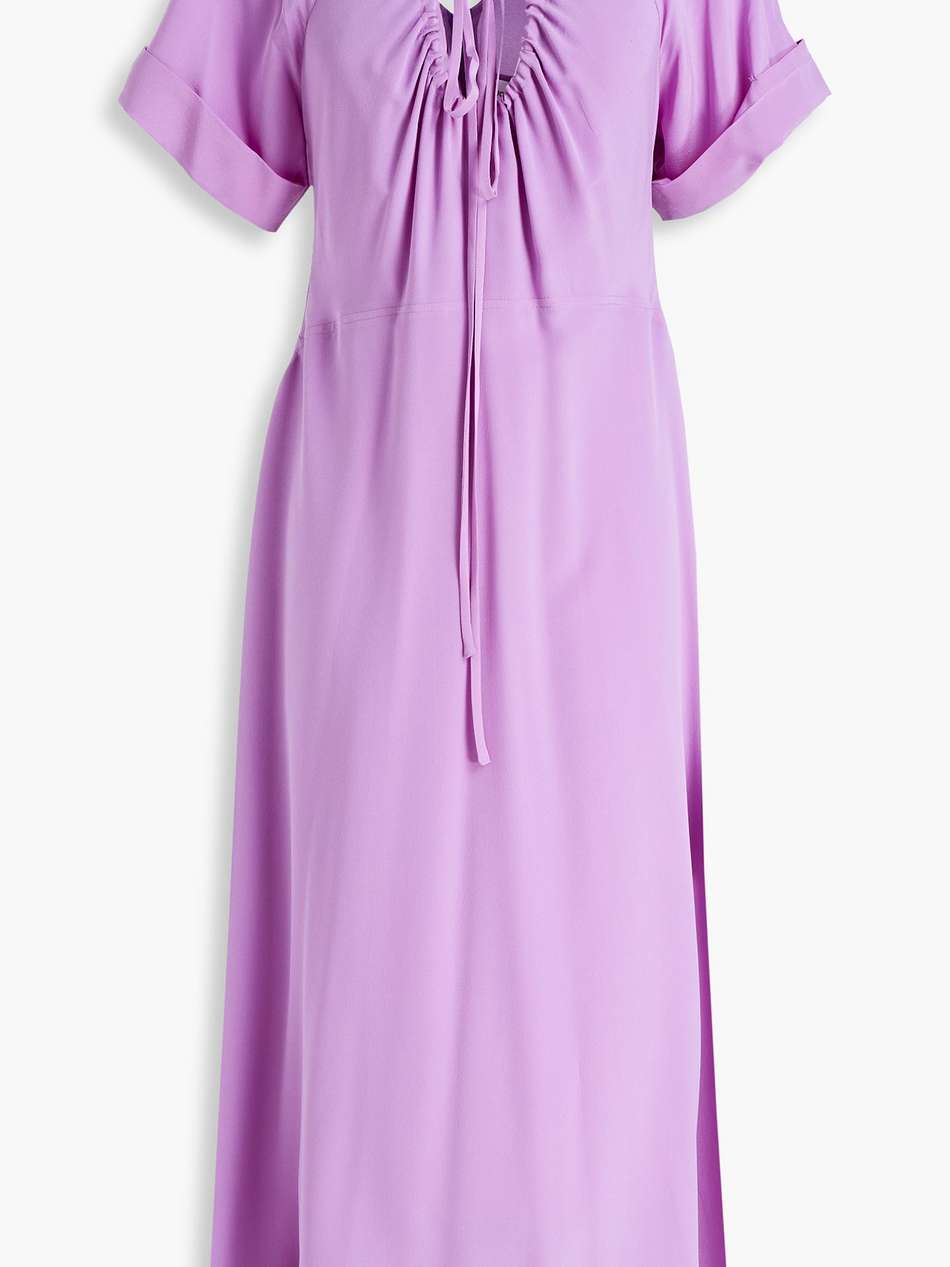 gathered silk crepe de chine midi dress