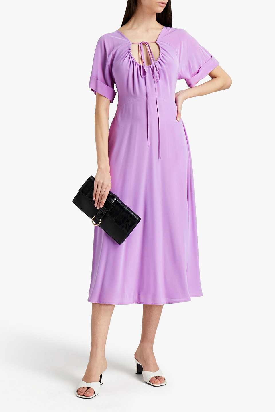 Victoria Beckham Gathered Silk Crepe De Chine Midi Dress In Lavender