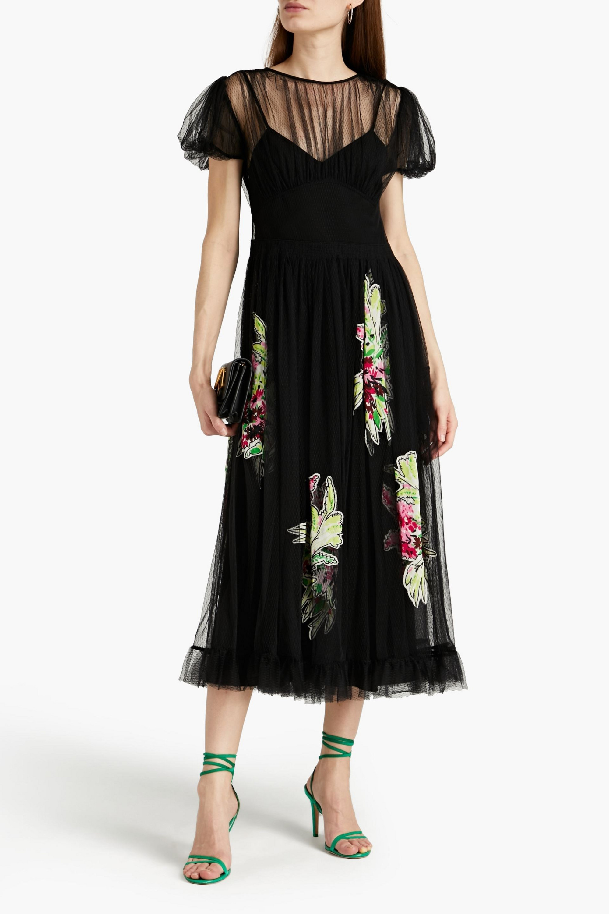 REDValentino Appliquéd point d'esprit midi dress
