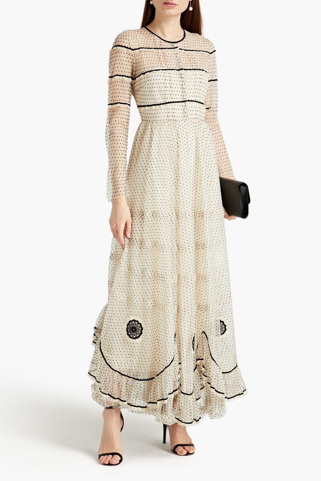 REDVALENTINO Lace-trimmed flocked tulle gown