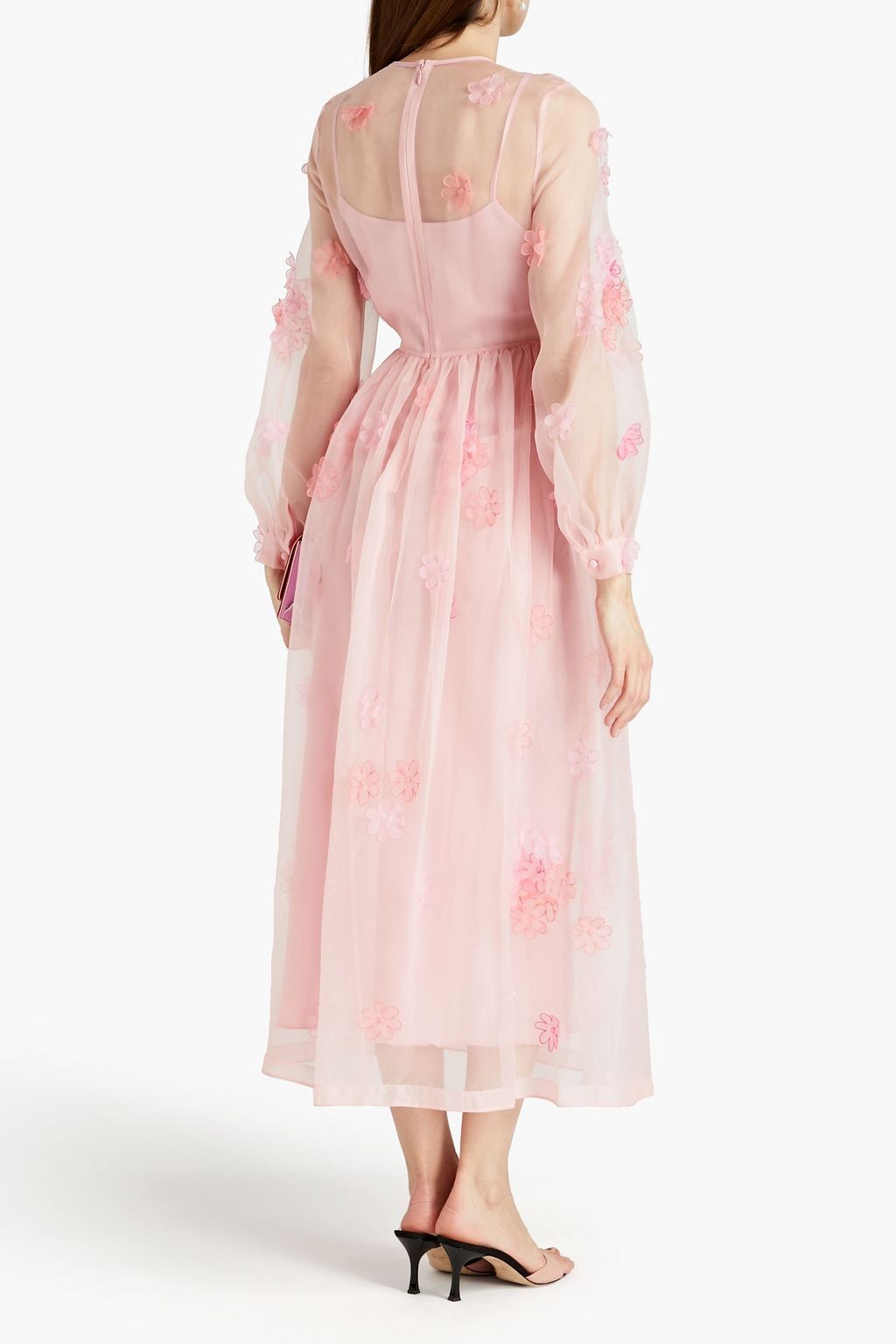 REDVALENTINO Floral-appliquéd gathered organza midi dress