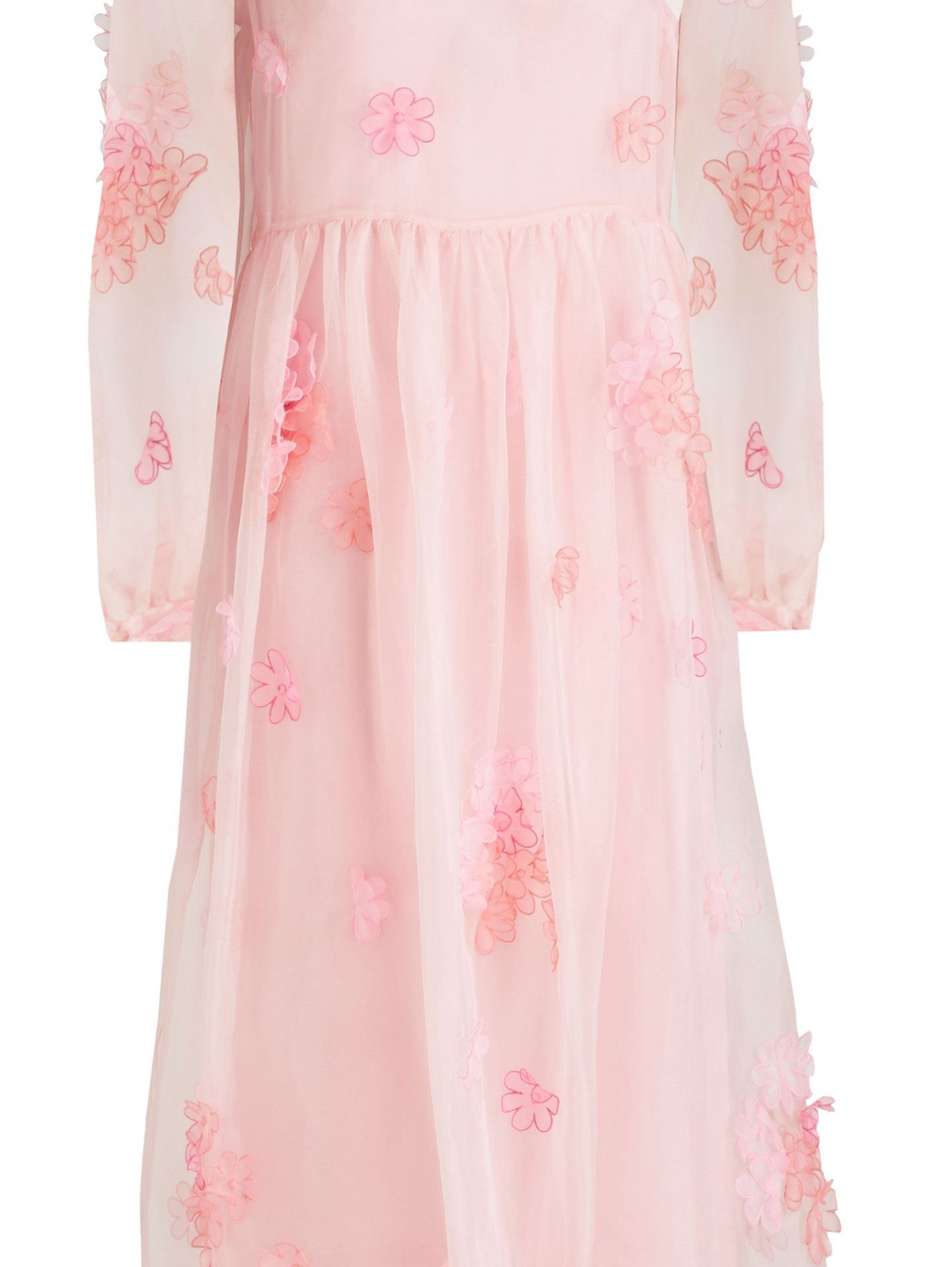 floral-appliquéd gathered organza midi dress
