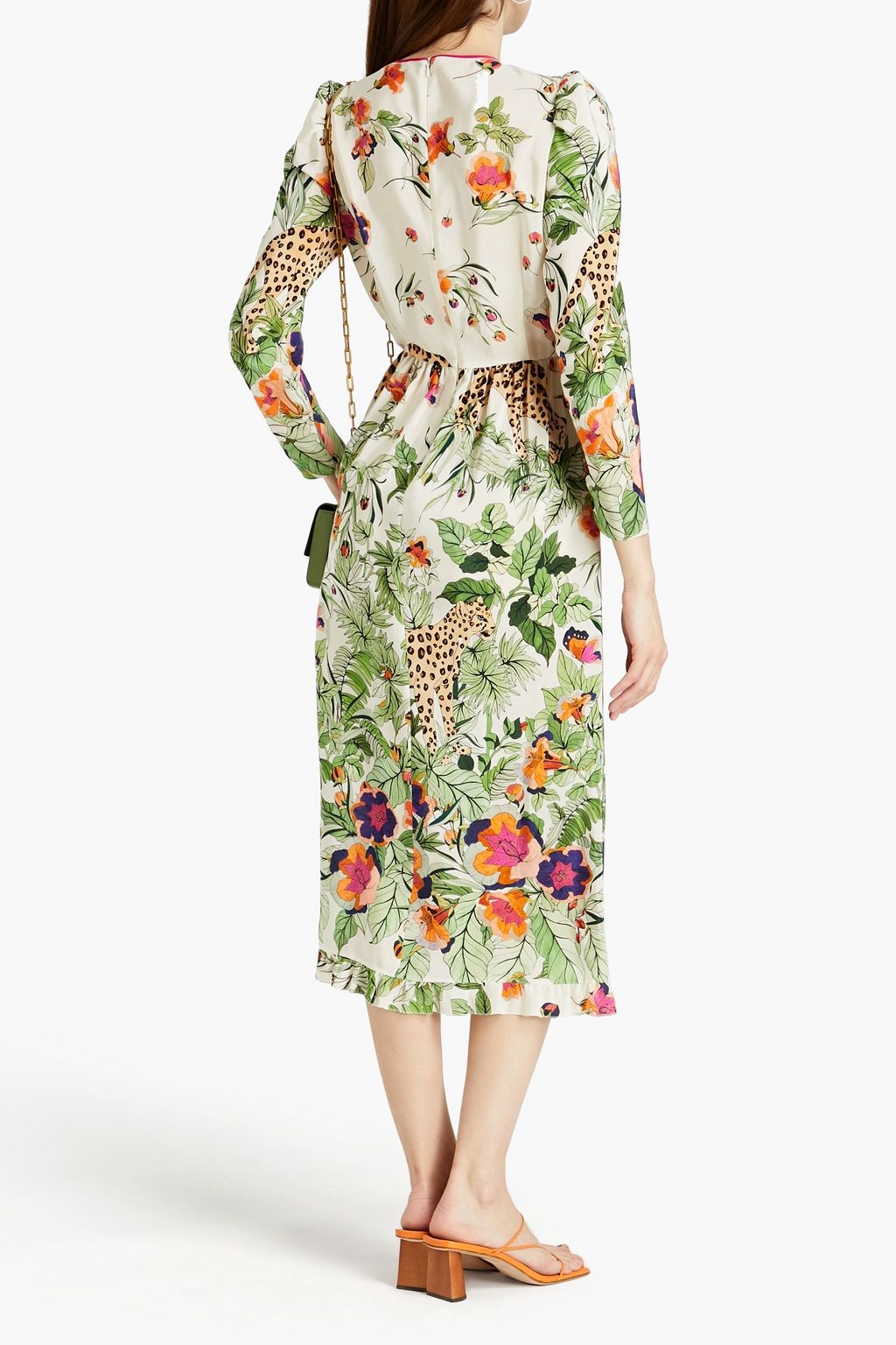 REDVALENTINO Gathered floral-print silk crepe de chine midi dress