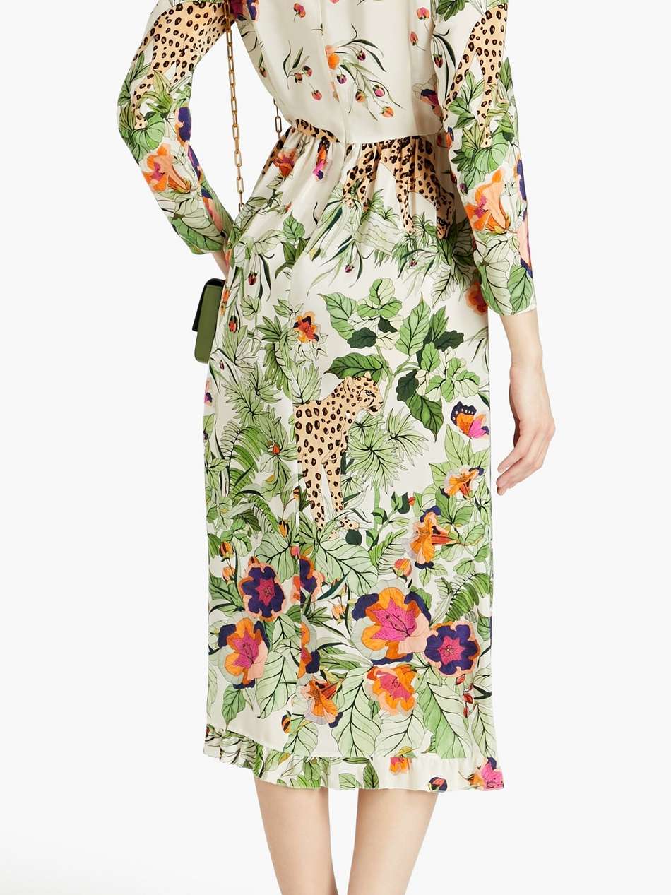 gathered floral-print silk crepe de chine midi dress