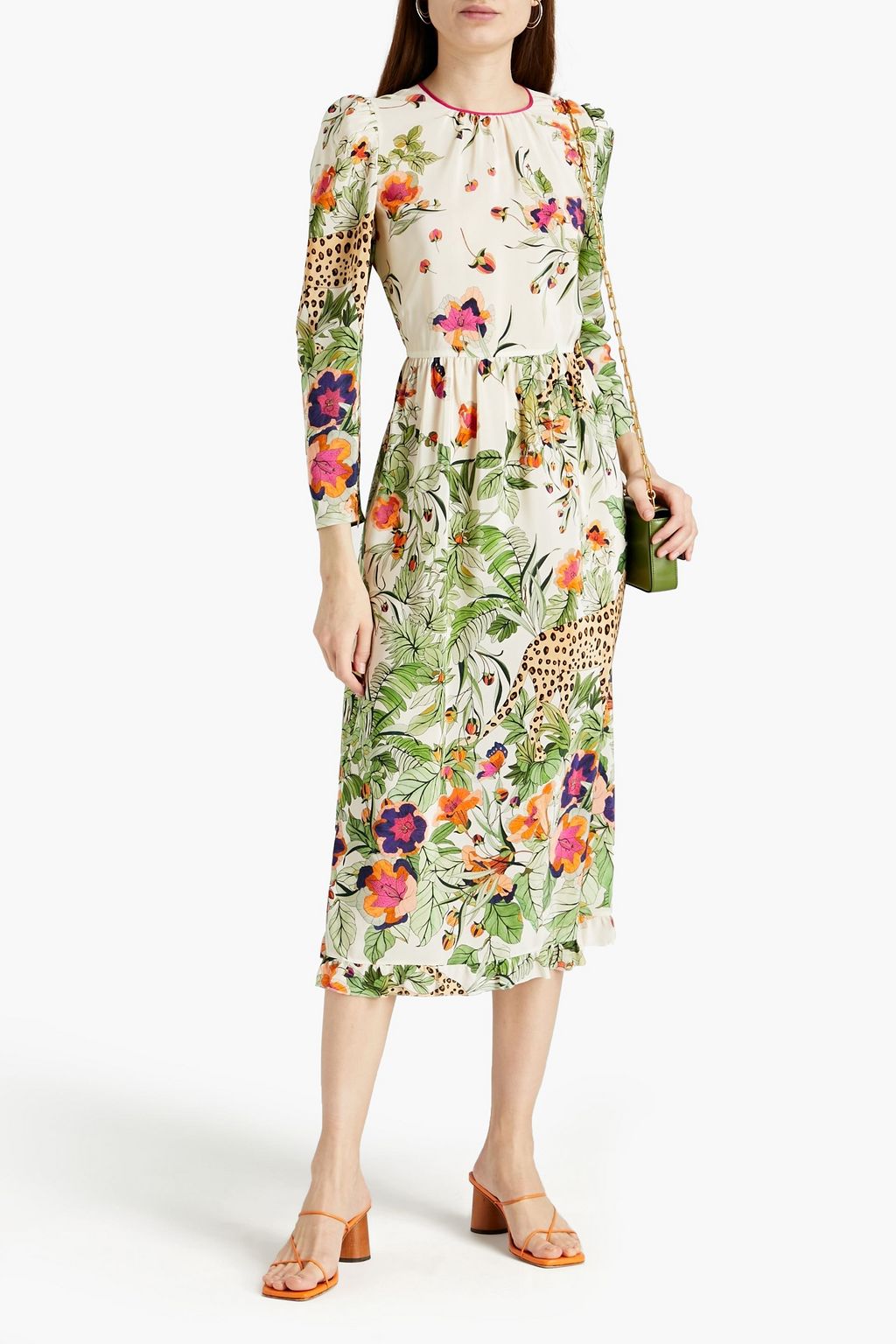 REDVALENTINO Gathered floral-print silk crepe de chine midi dress