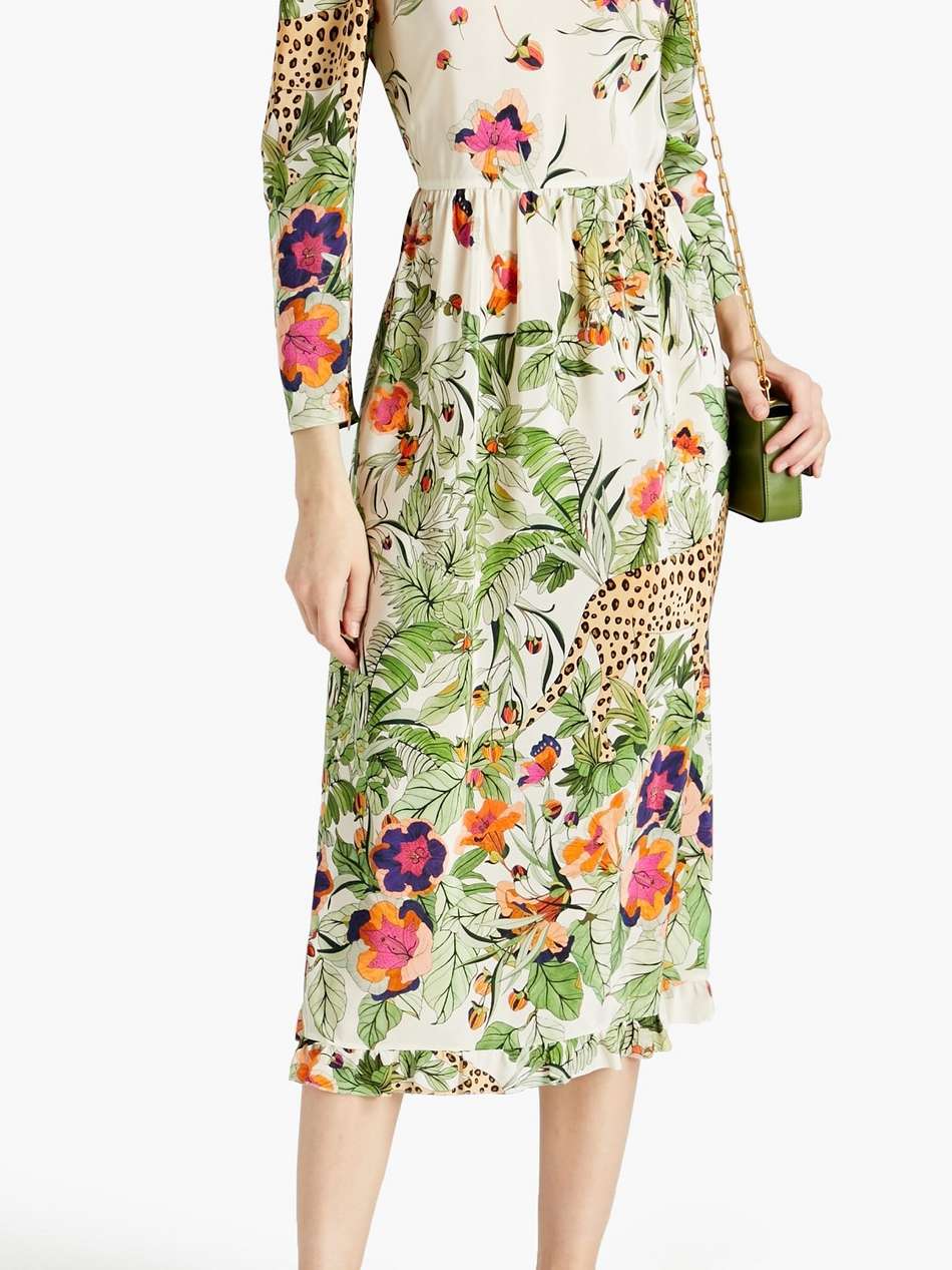 gathered floral-print silk crepe de chine midi dress
