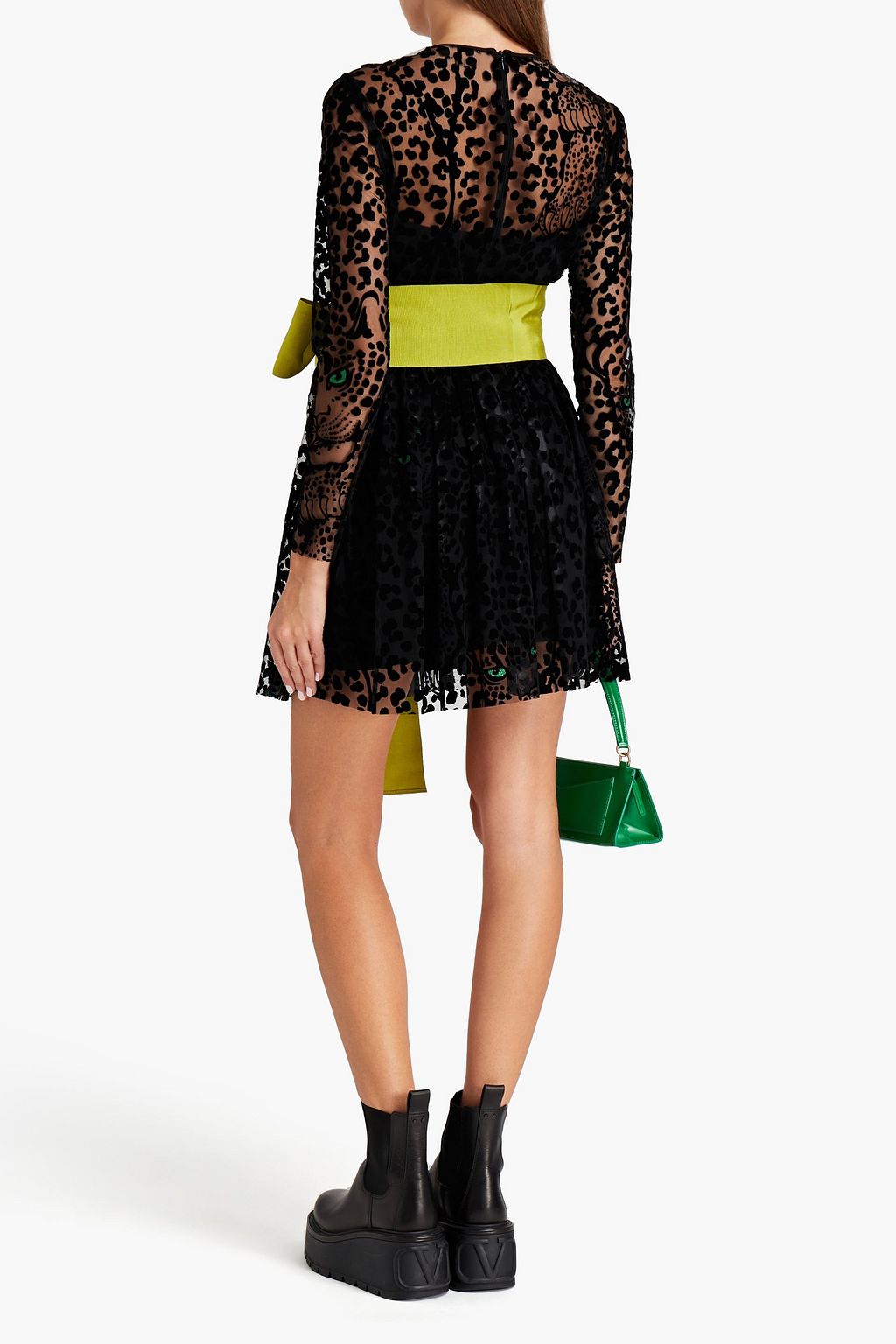 REDVALENTINO Belted point d'esprit-trimmed glittered flocked tulle mini dress