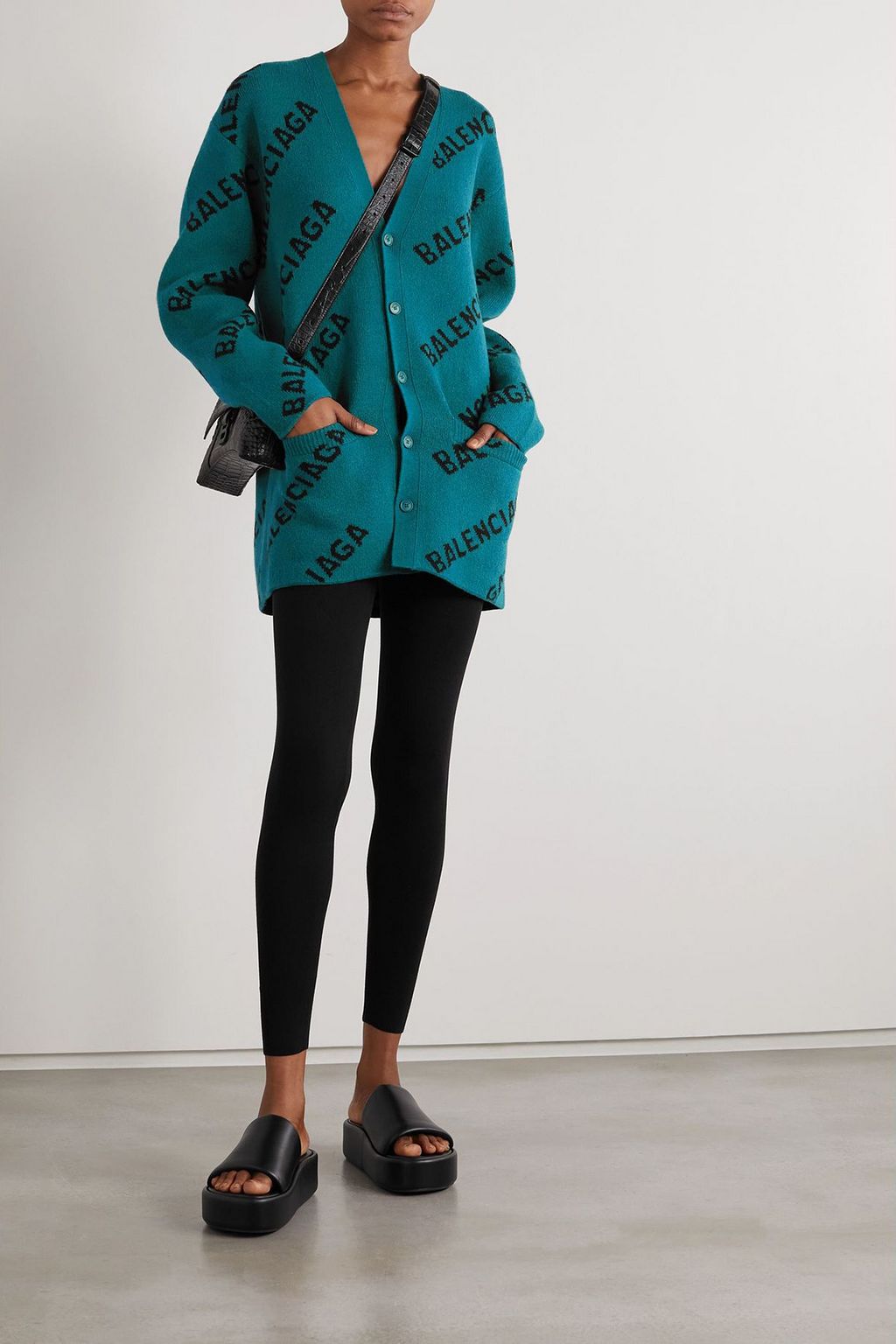 BALENCIAGA كارديغان من مزيج من الصوف بحبكة الجاكار