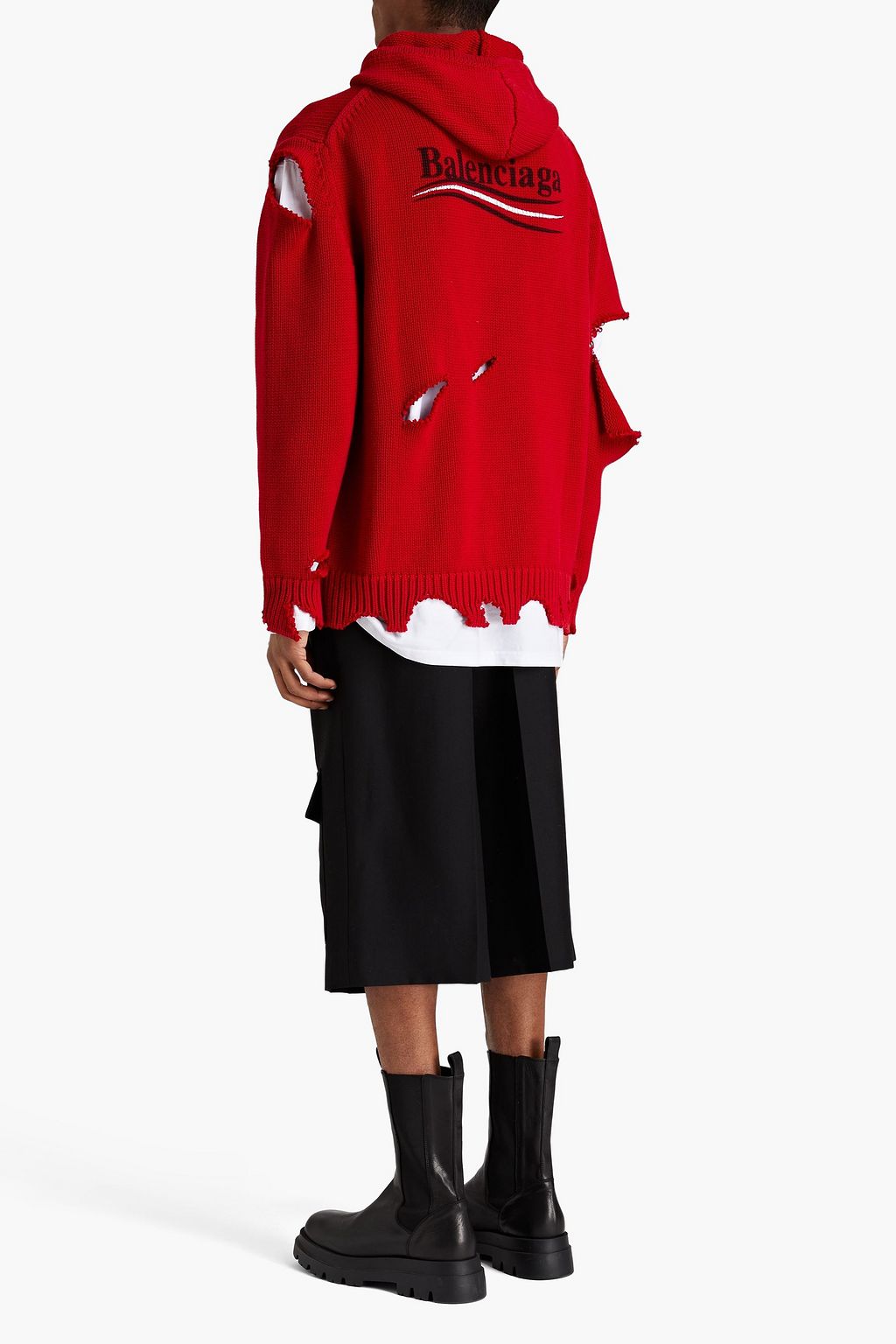 BALENCIAGA Distressed layered embroidered cotton hoodie