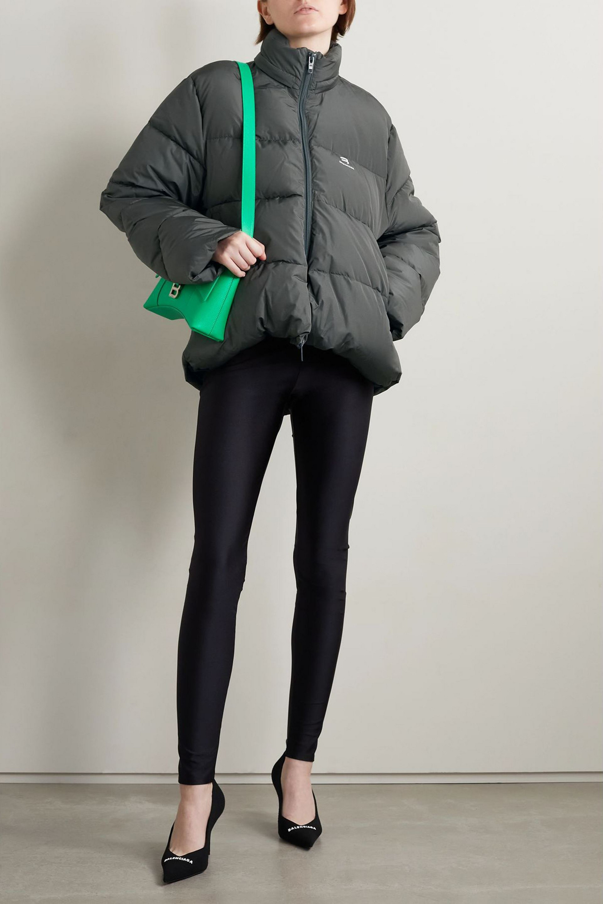 Balenciaga C-shape oversized hooded quilted shell jacket