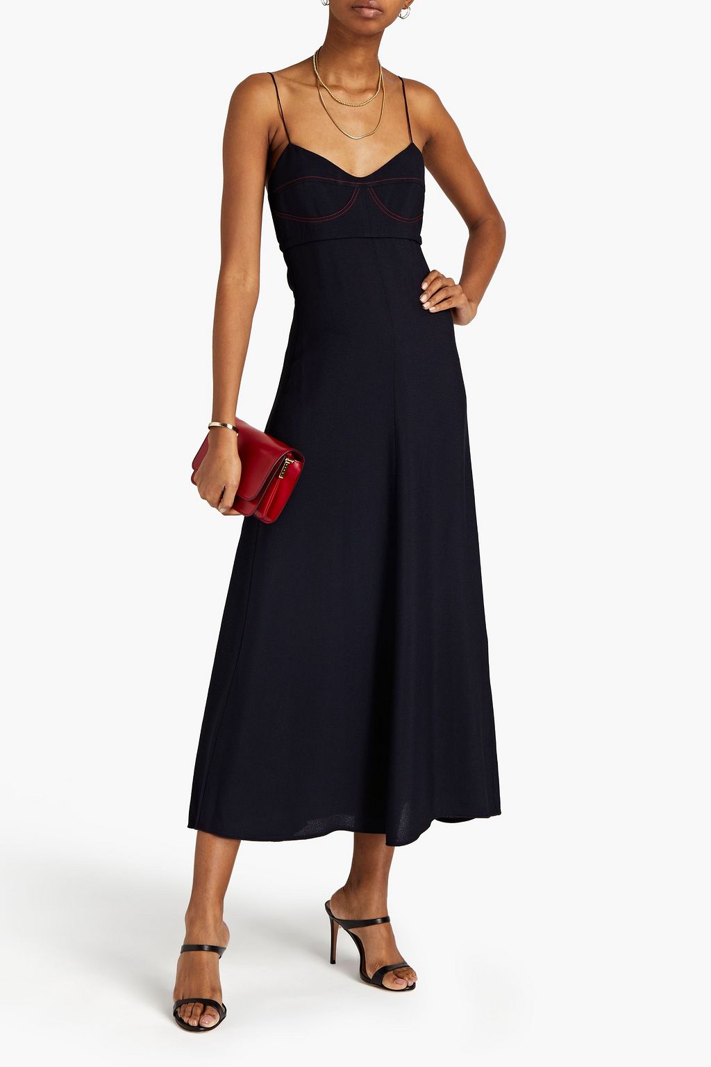 VICTORIA BECKHAM Topstitched crepe midi dress