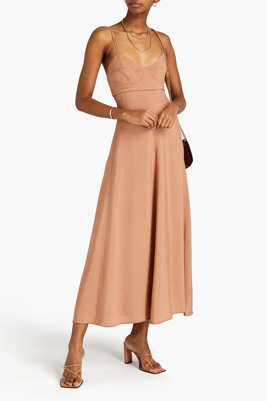 VICTORIA BECKHAM Topstitched crepe midi dress