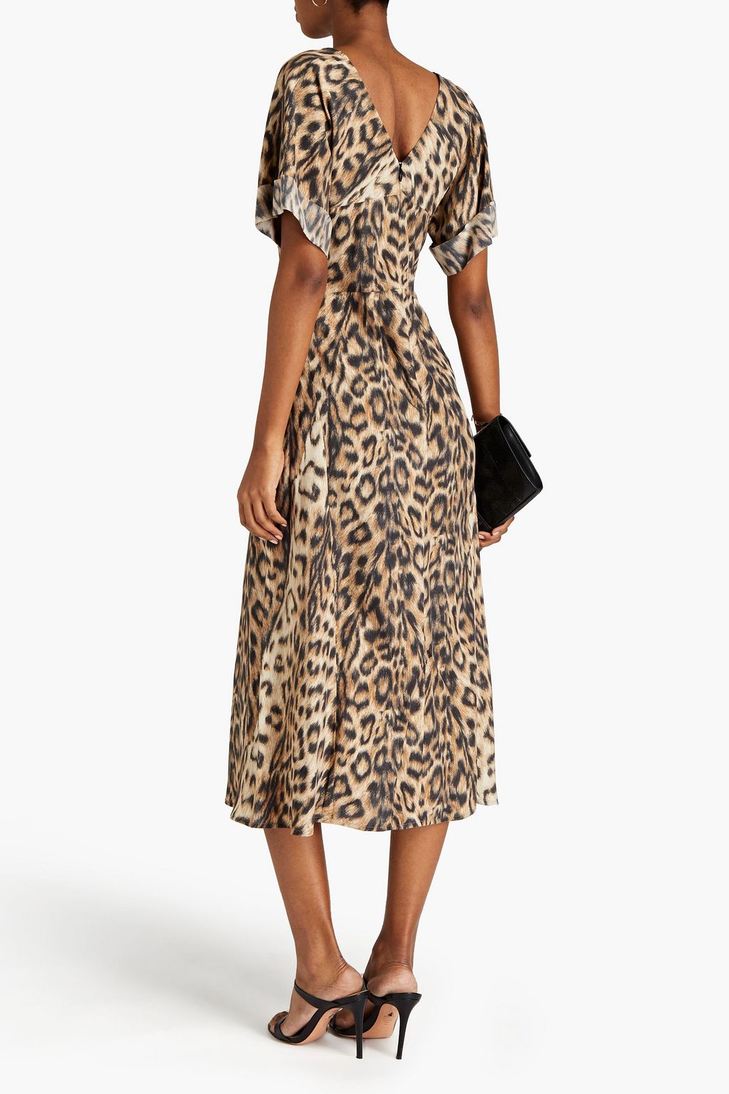 VICTORIA BECKHAM Gathered leopard-print shell midi dress