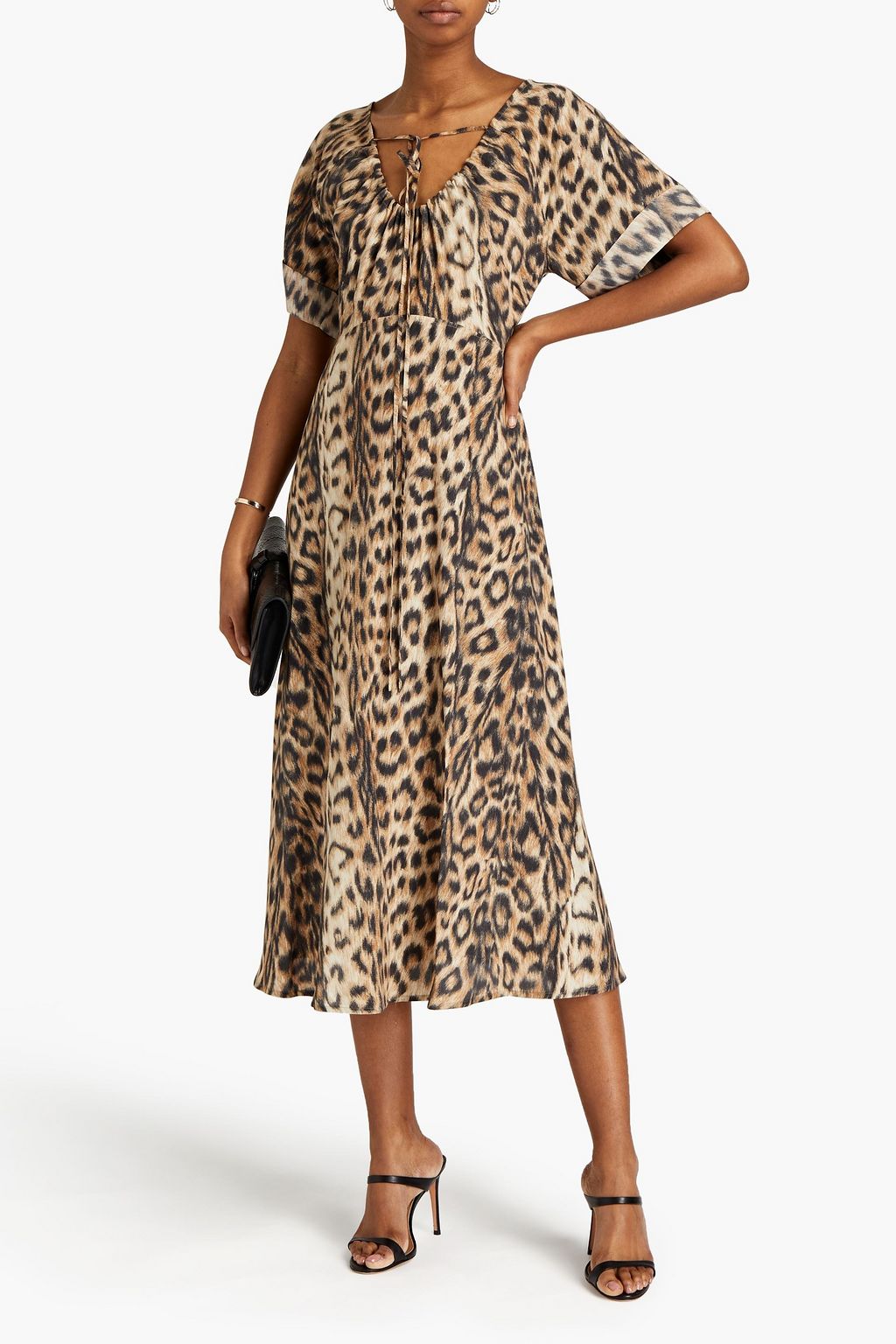 VICTORIA BECKHAM Gathered leopard-print shell midi dress