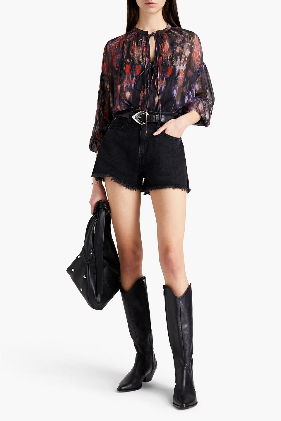 Iro Lade Printed Georgette Blouse In Black