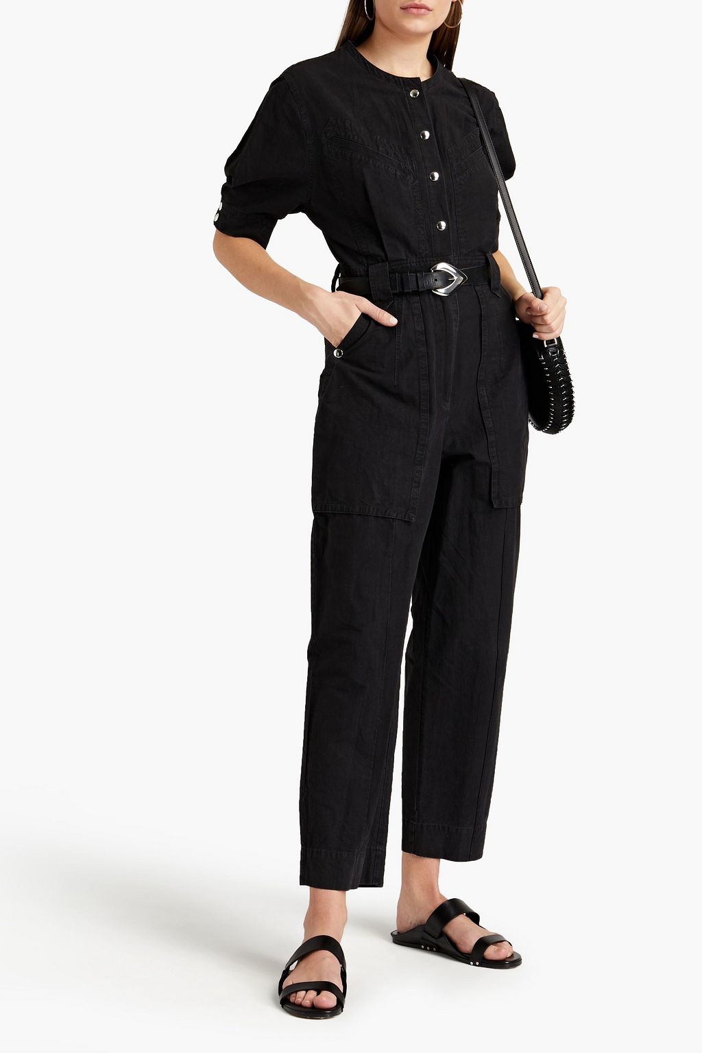 IRO Naoki cropped pleated cotton and linen-blend jumpsuit