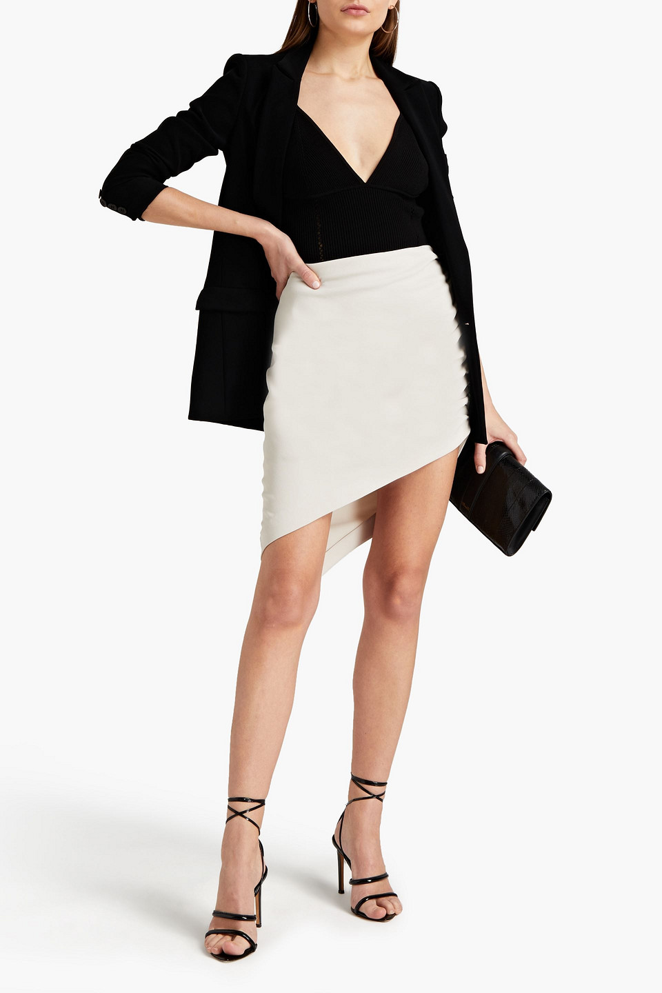 Iro Luncie Asymmetric Ruched Crepe Mini Skirt In Cream