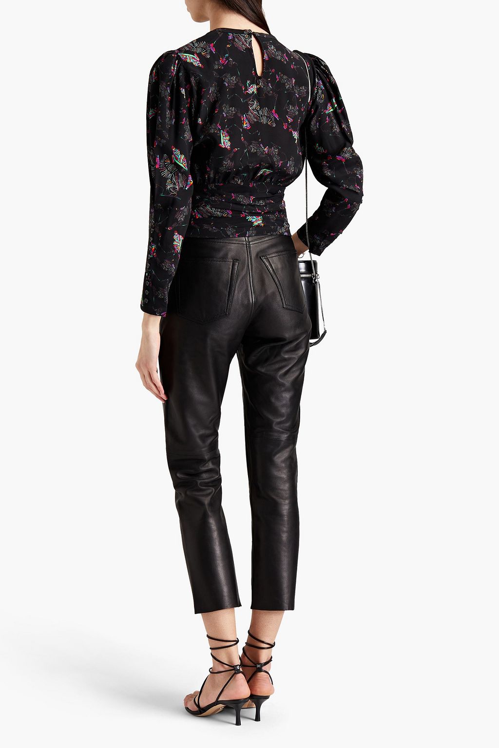 IRO Lorelli shirred printed silk-satin crepe blouse