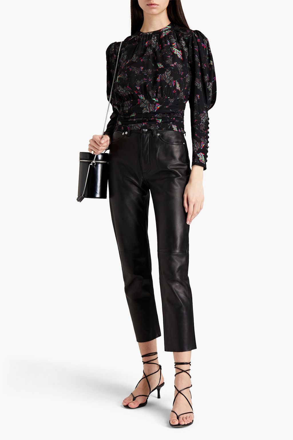 IRO Lorelli shirred printed silk-satin crepe blouse