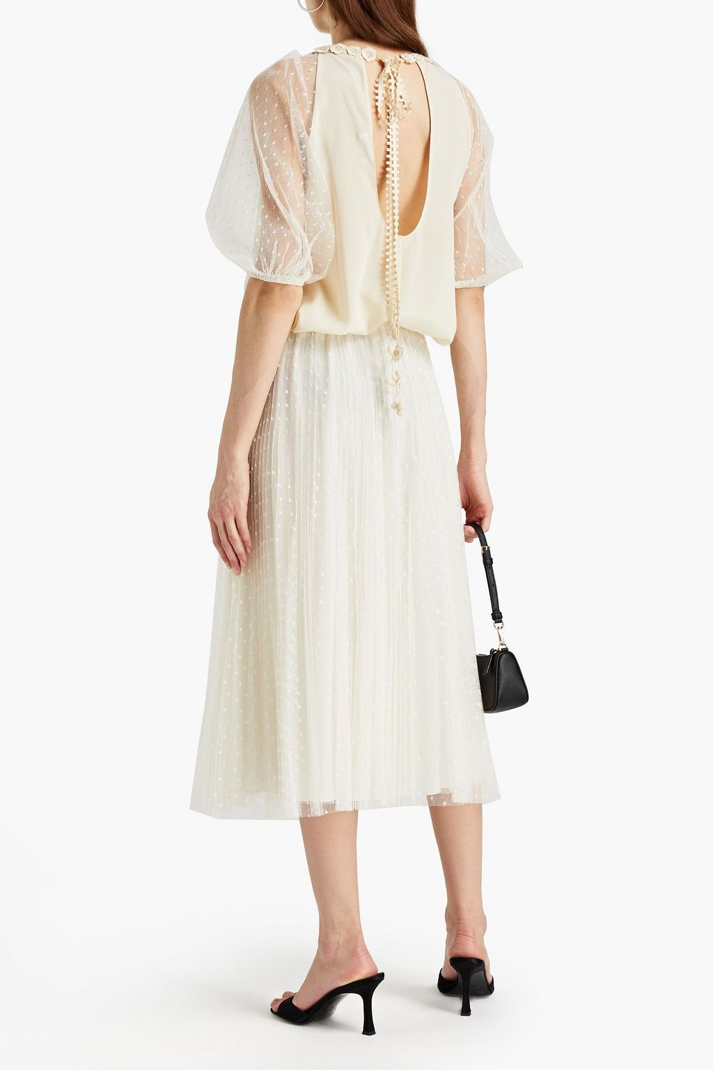 REDVALENTINO تنورة متوسطة الطول من قماش بوان ديسبري مزينة بكسرات