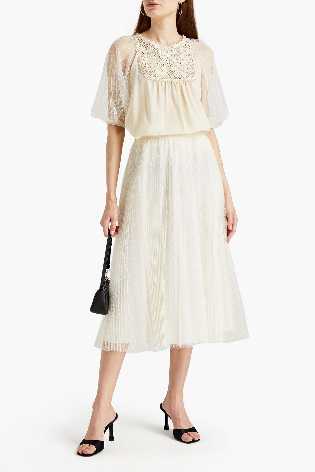 REDVALENTINO تنورة متوسطة الطول من قماش بوان ديسبري مزينة بكسرات