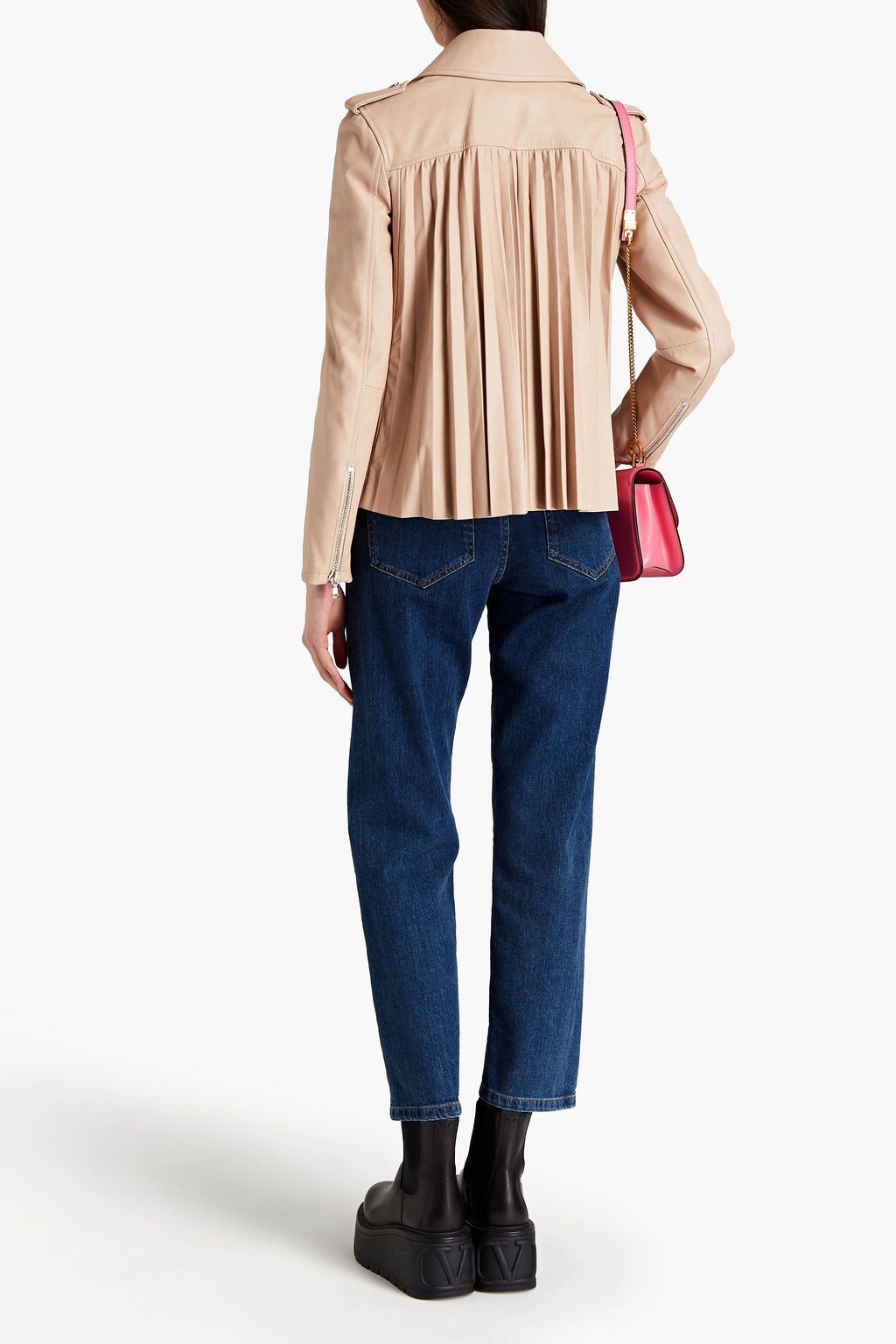 REDVALENTINO Pleated leather biker jacket