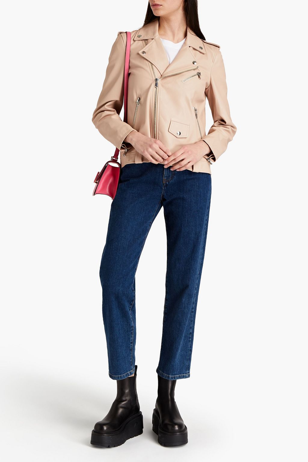 REDVALENTINO Pleated leather biker jacket