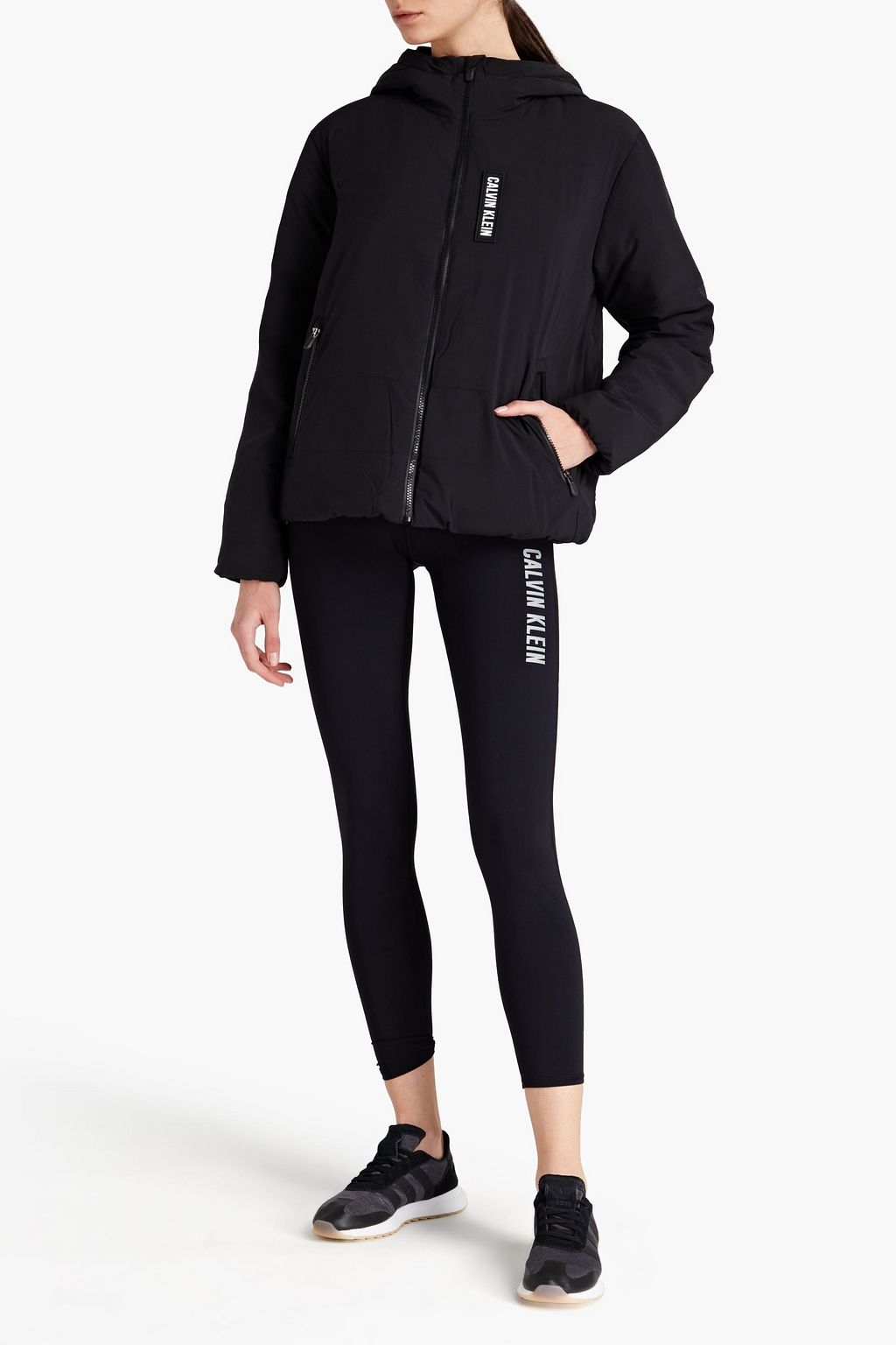 CALVIN KLEIN PERFORMANCE Logo-appliquéd stretch-jersey hooded down jacket