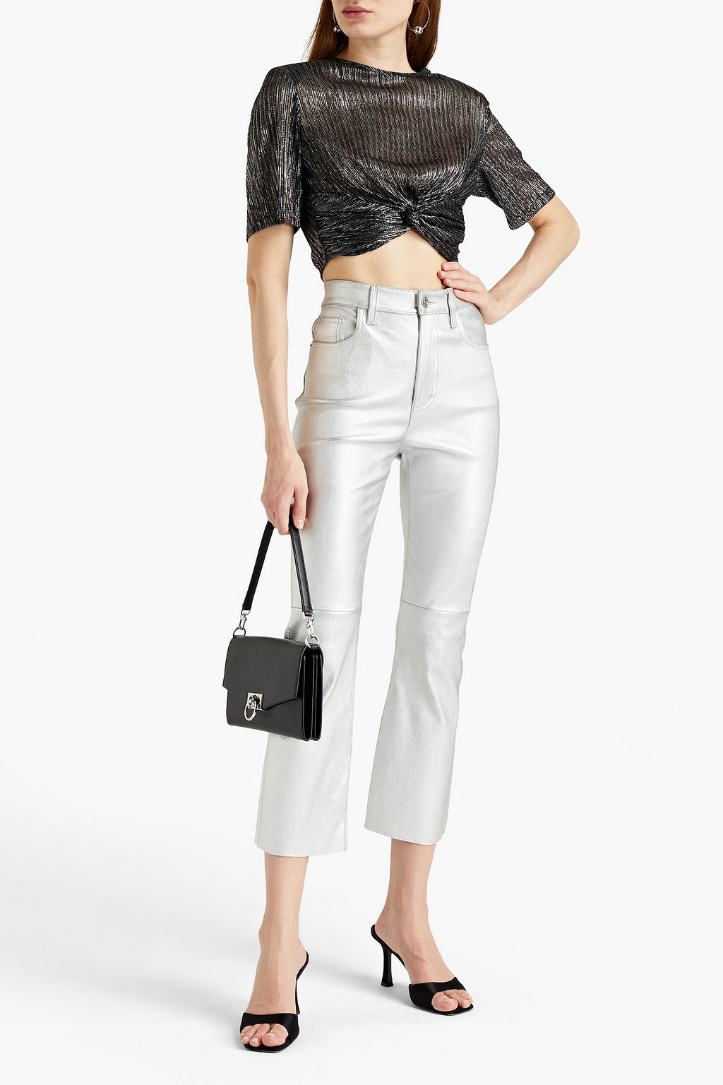 IRO Lisk cropped twist-front metallic tulle top
