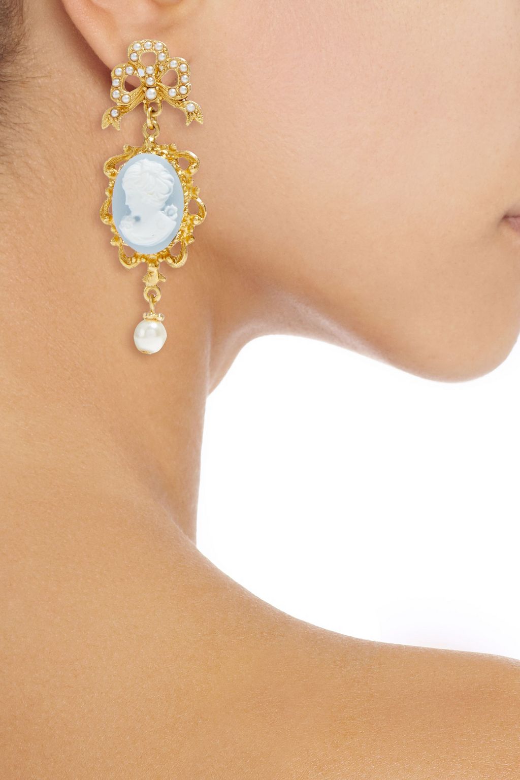BEN-AMUN 24-karat gold-plated, faux pearl and cameo earrings
