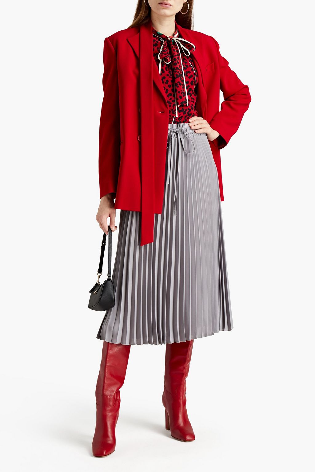 REDVALENTINO Pleated crepe midi skirt