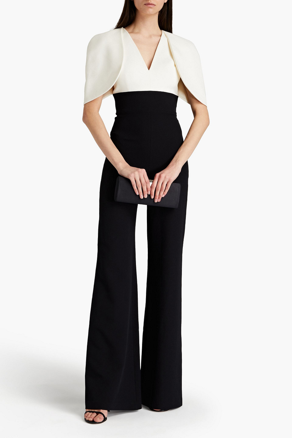 Safiyaa Two-tone Stretch-crepe Wide-leg Jumpsuit In Black