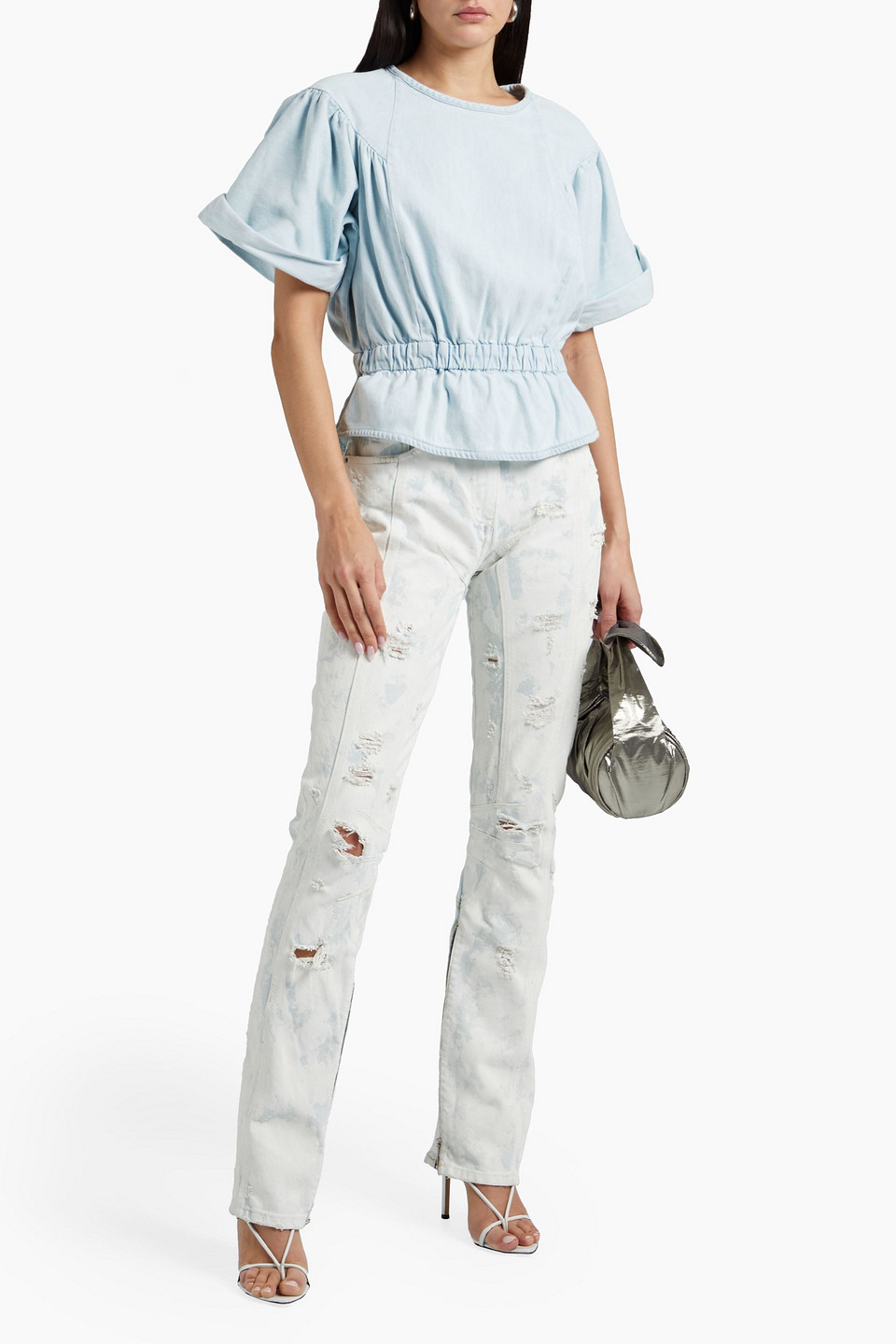 Iro Zafo Gathered Denim Peplum Top In Light Denim