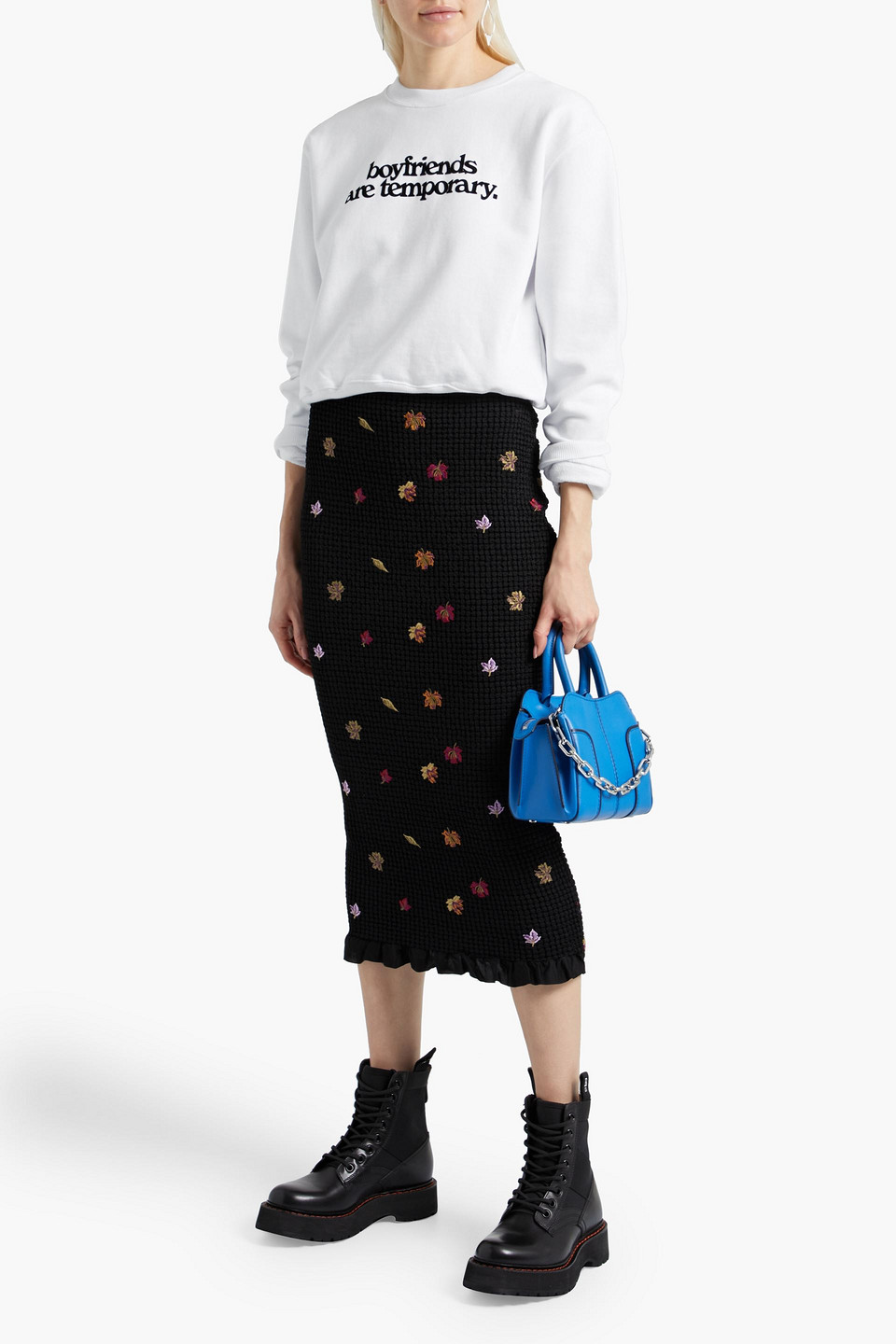 Off-white Embroidered-leaves Mid-length Skirt In Black