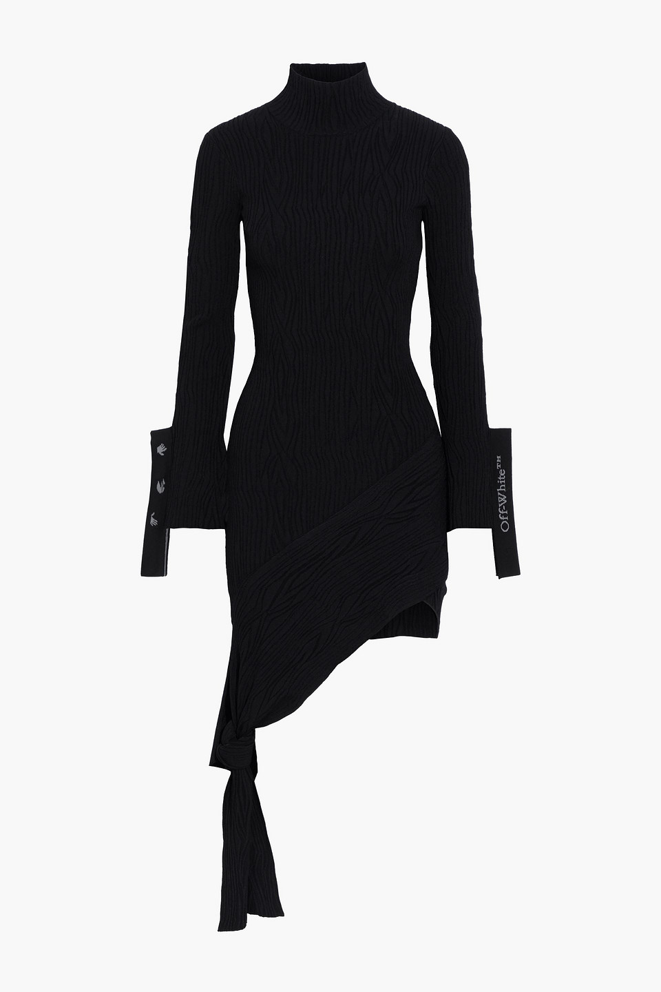 off-white - asymmetric knotted ribbed-knit turtleneck mini dress - black - it 40