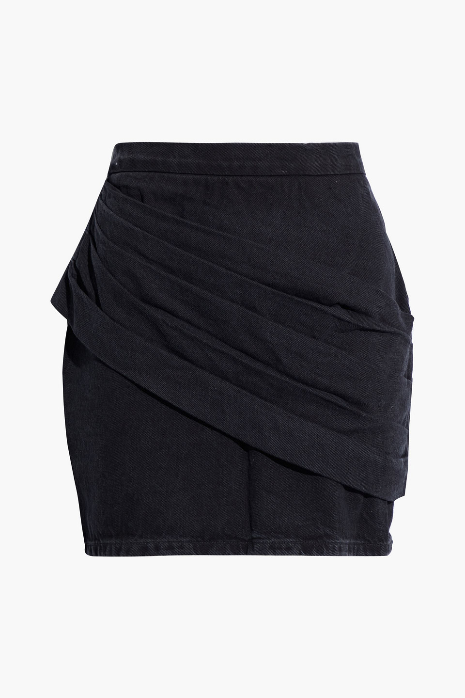 Massai pleated draped denim mini skirt