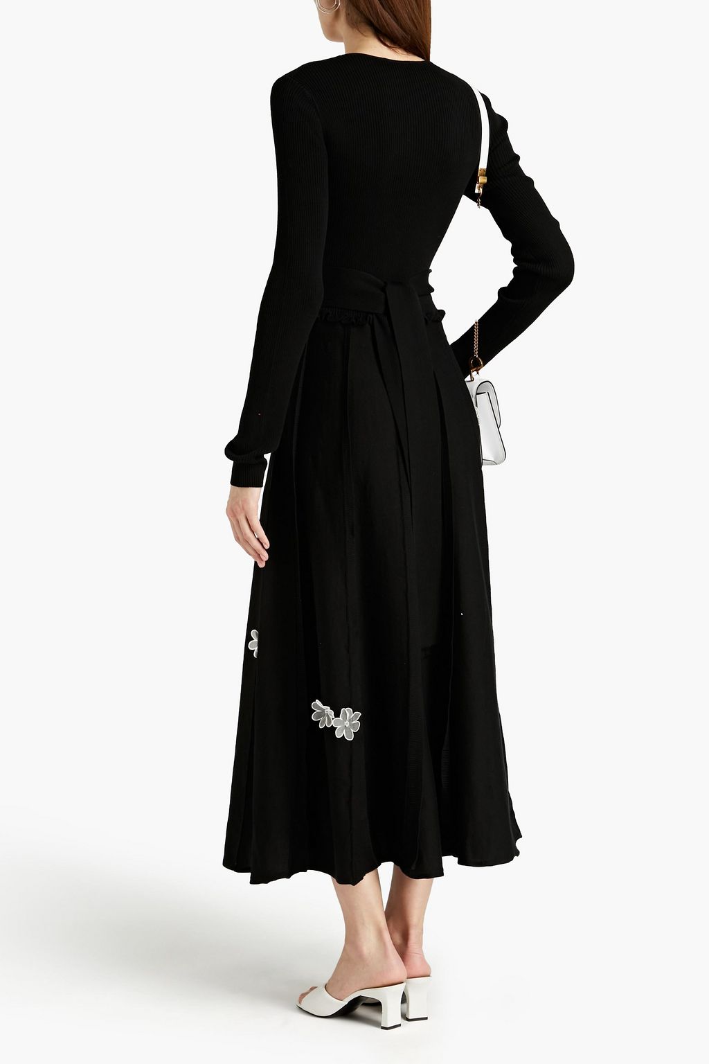 REDVALENTINO Appliquéd ribbed knit-paneled cotton midi dress
