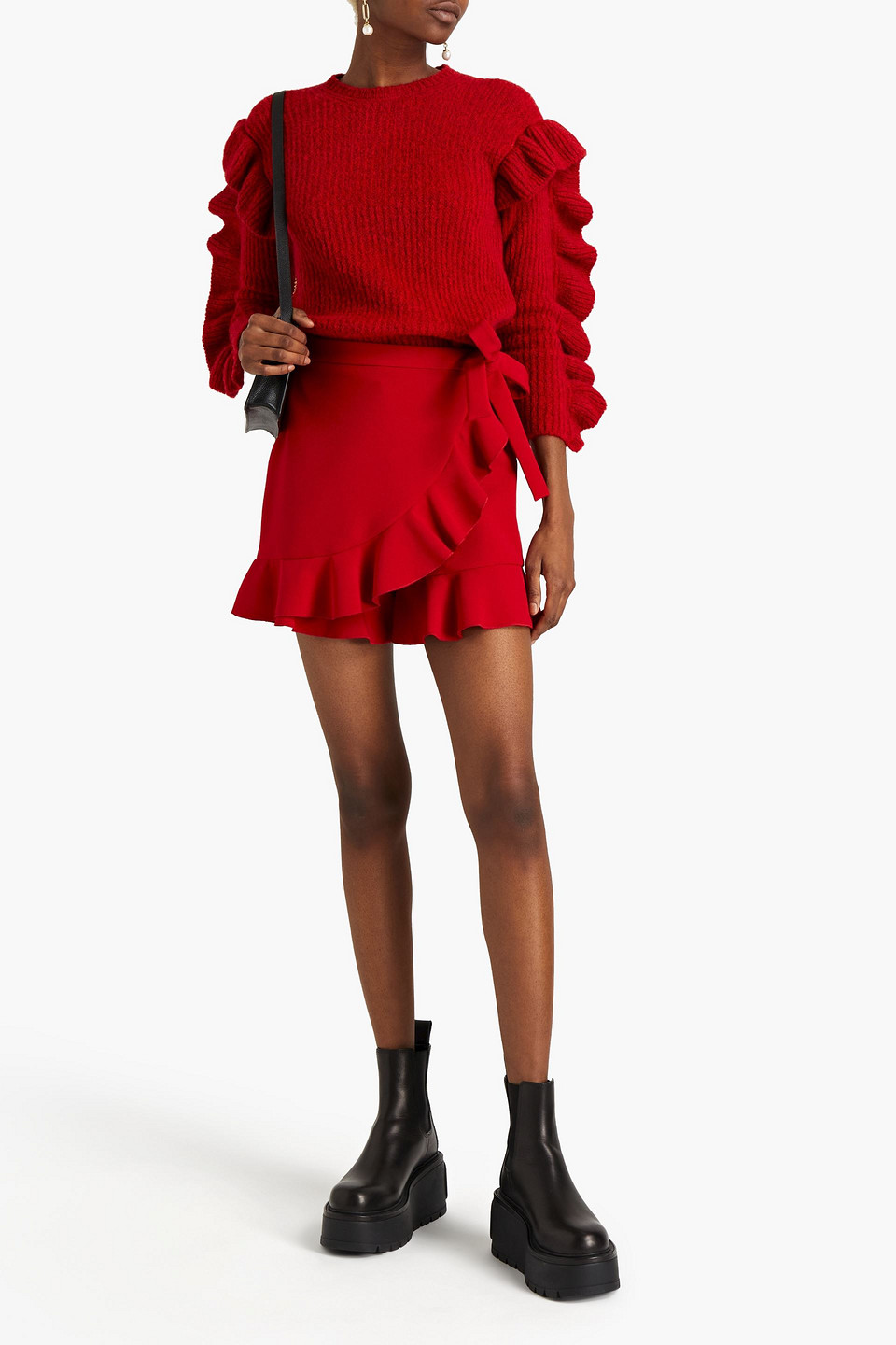 Red Valentino Wrap-effect Ruffled Stretch-crepe Shorts In Red