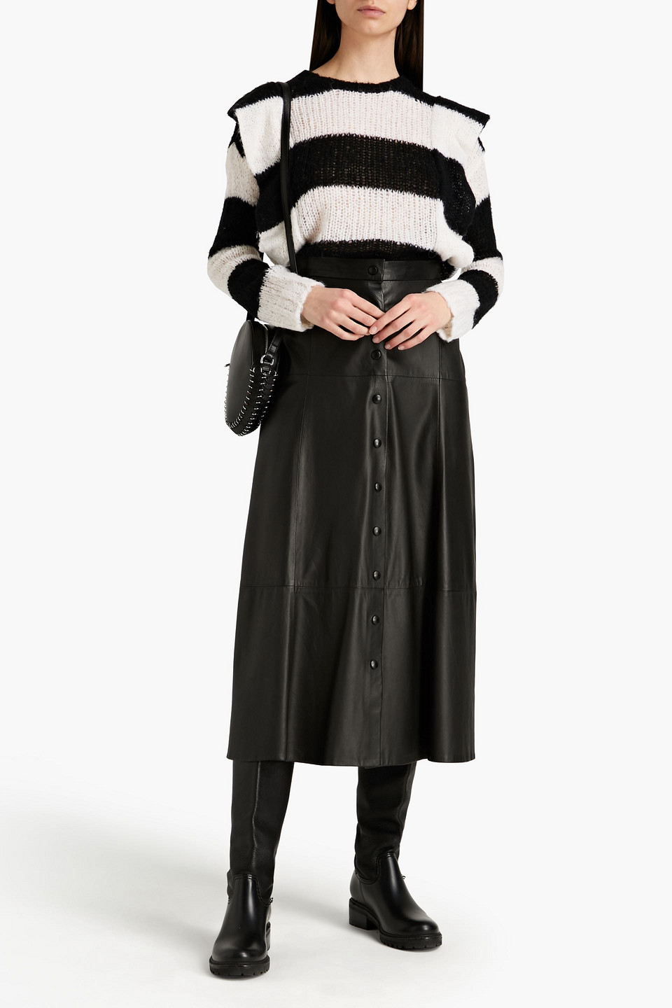 Red Valentino Ruffled Striped Open-knit Jumper In Black