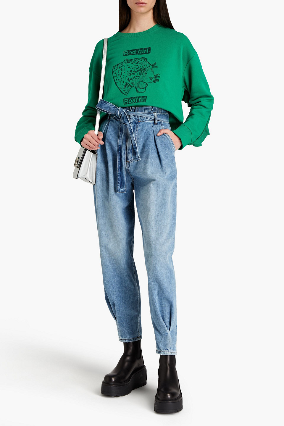 Red Valentino Ruffled Printed French Cotton-terry Sweatshirt In Green