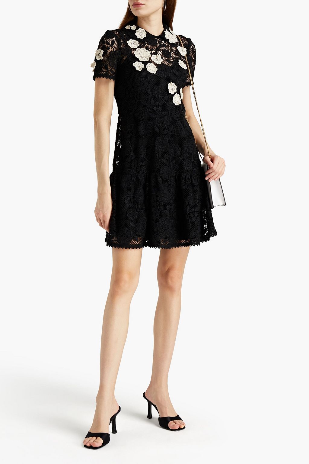 REDVALENTINO Floral-appliquéd guipure lace mini dress