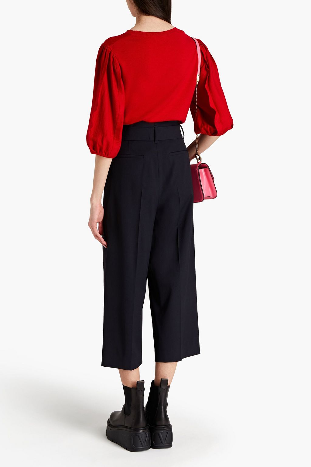 REDVALENTINO Cropped pleated twill straight-leg pants